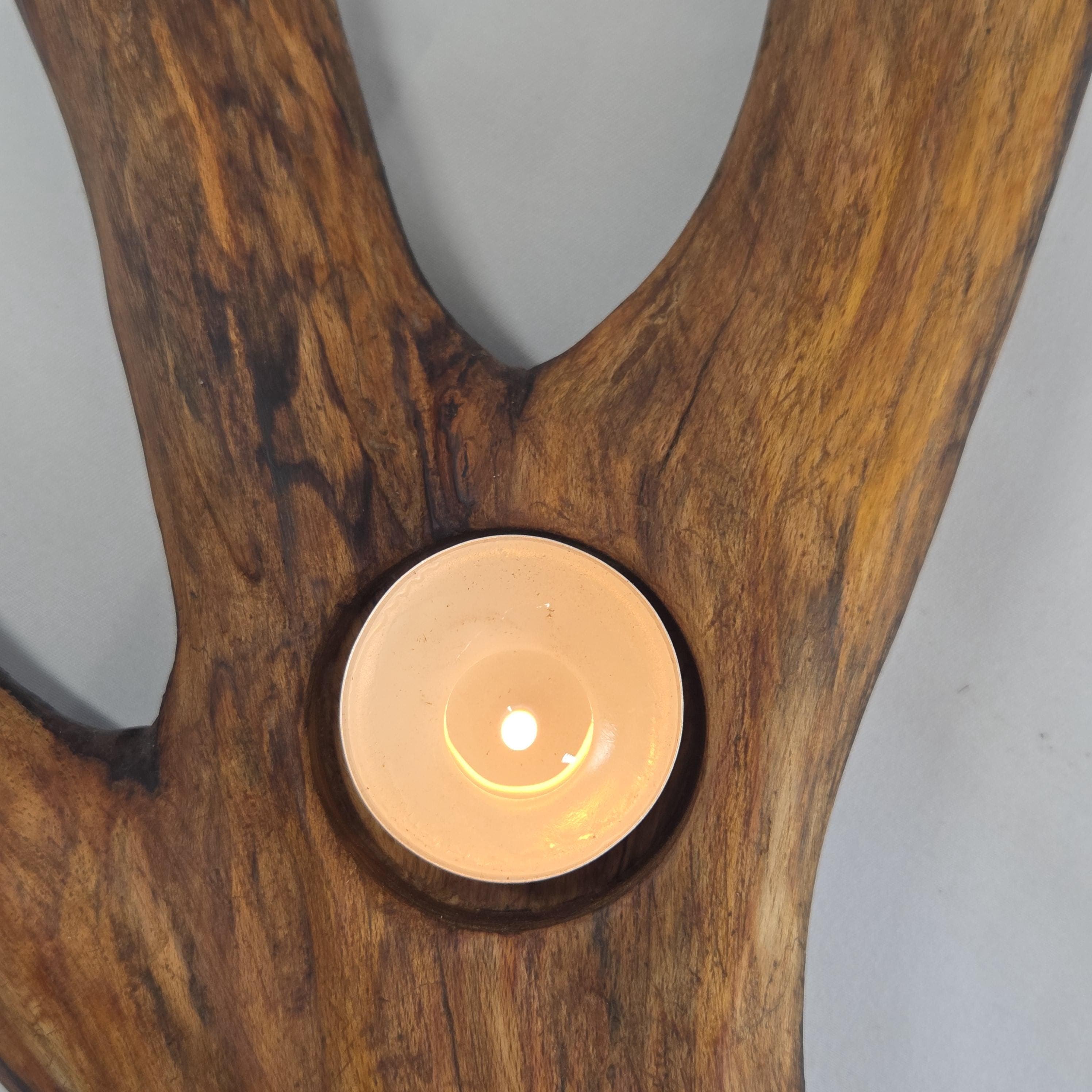 Natural Forked Wood Candle Centrepiece | Handcarved Tealight Stand | Rustic Earthy Decor by Bough & Burrow