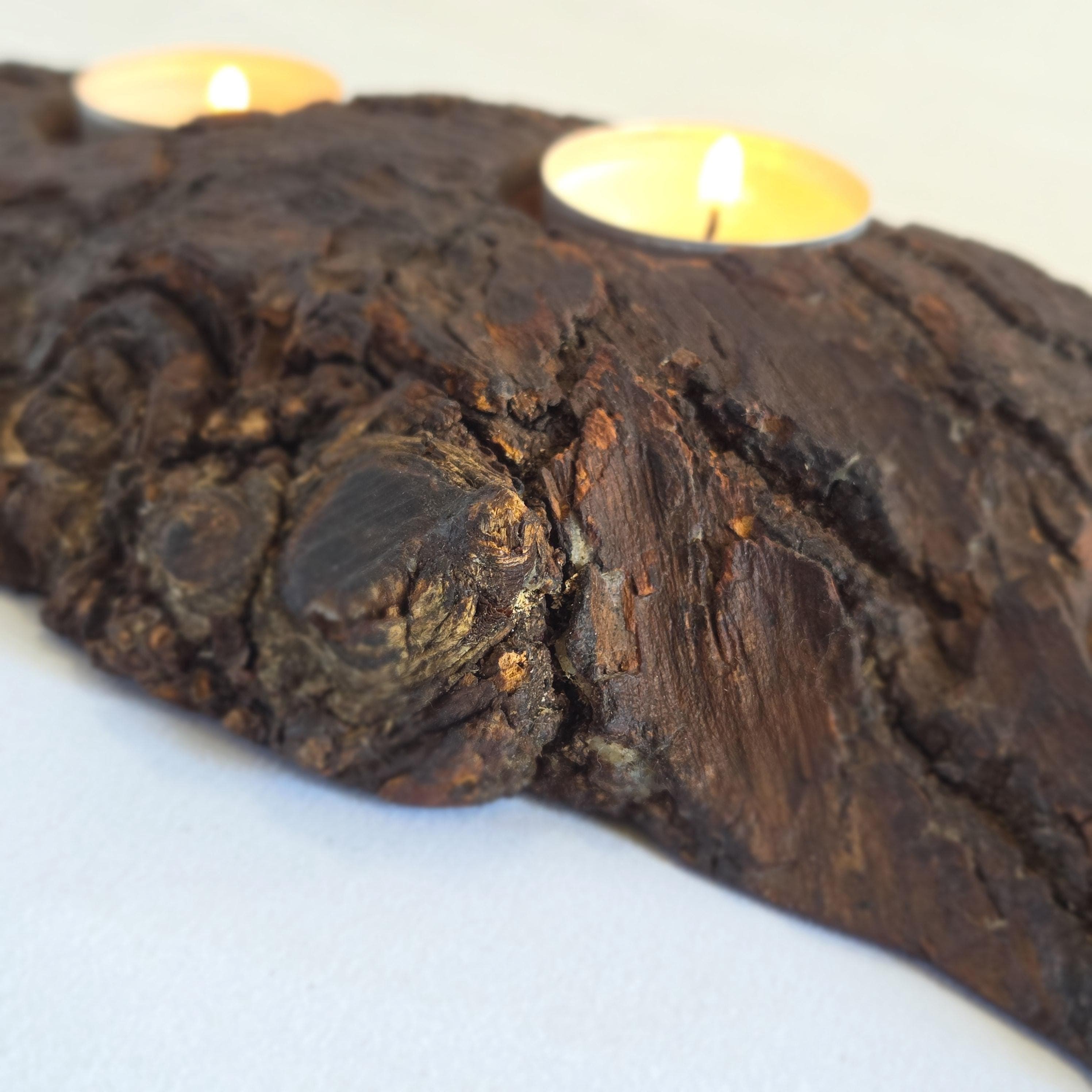 Reclaimed Natural Wood Candle Stand | Rustic Bark Centrepiece | Handmade by Bough & Burrow