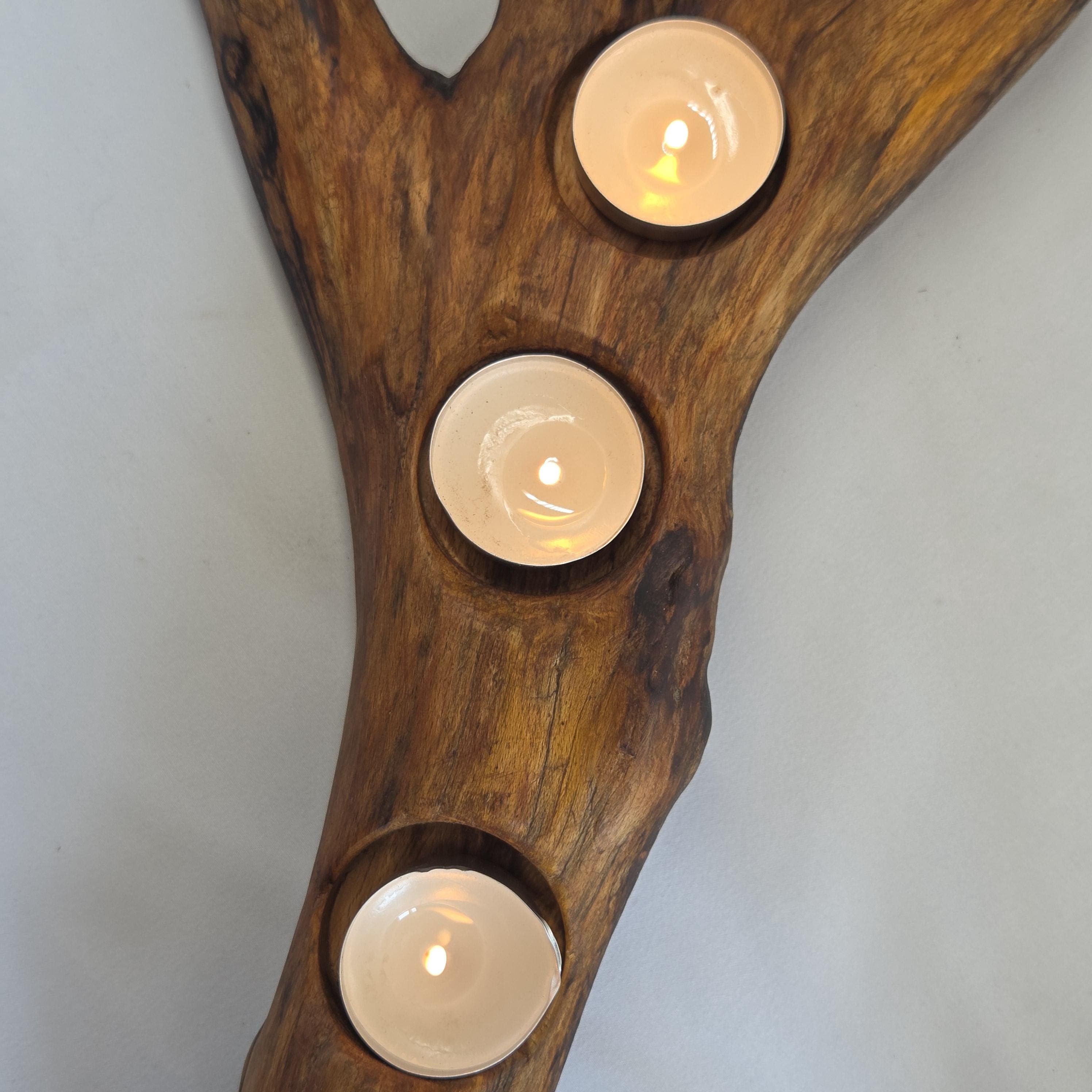 Natural Forked Wood Candle Centrepiece | Handcarved Tealight Stand | Rustic Earthy Decor by Bough & Burrow