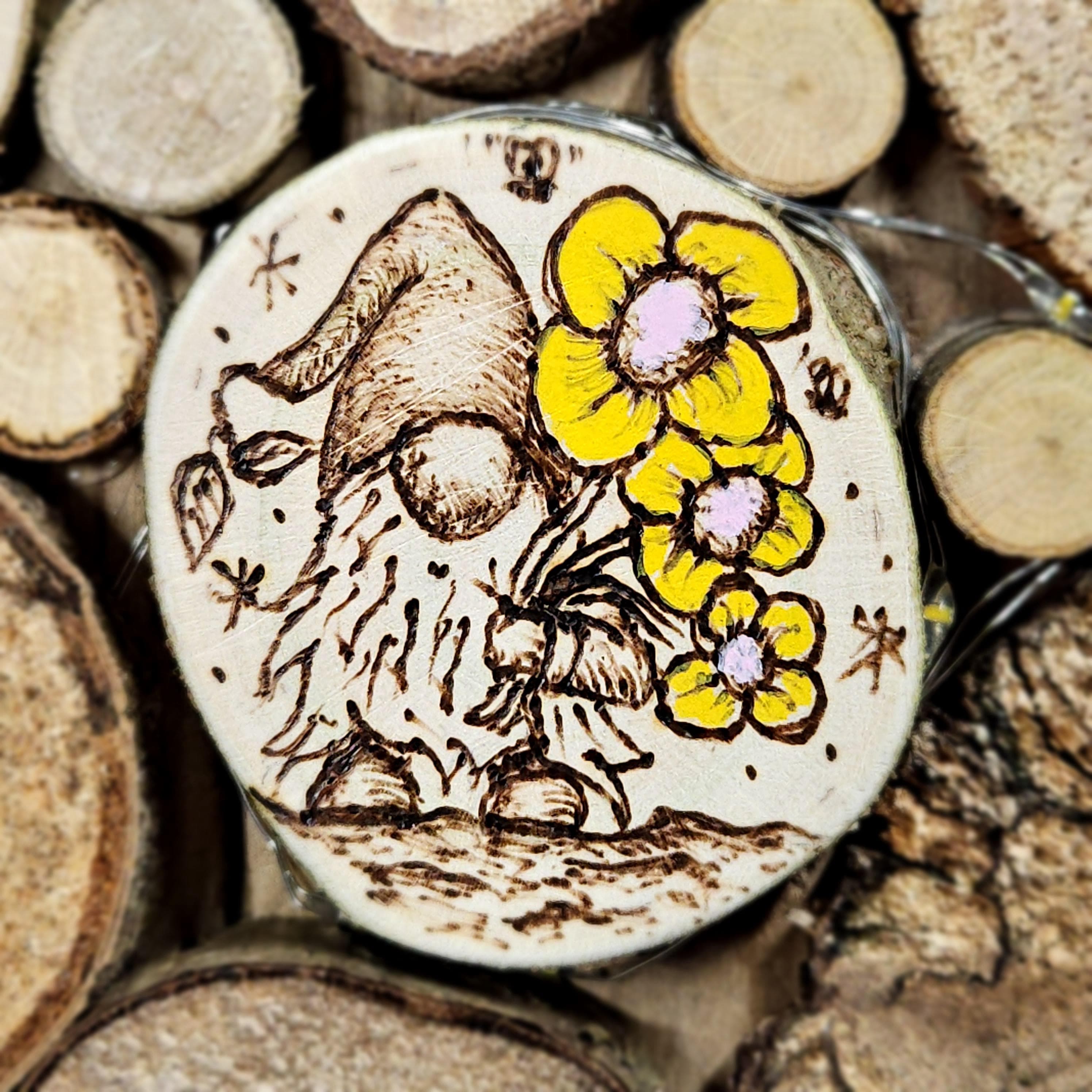 Wooden Wall Art wood decor featuring Heart Design and Pyrography Gonk & Flowers Detail, Rustic Wall Art, Wood Decor, Mother's Day Gift