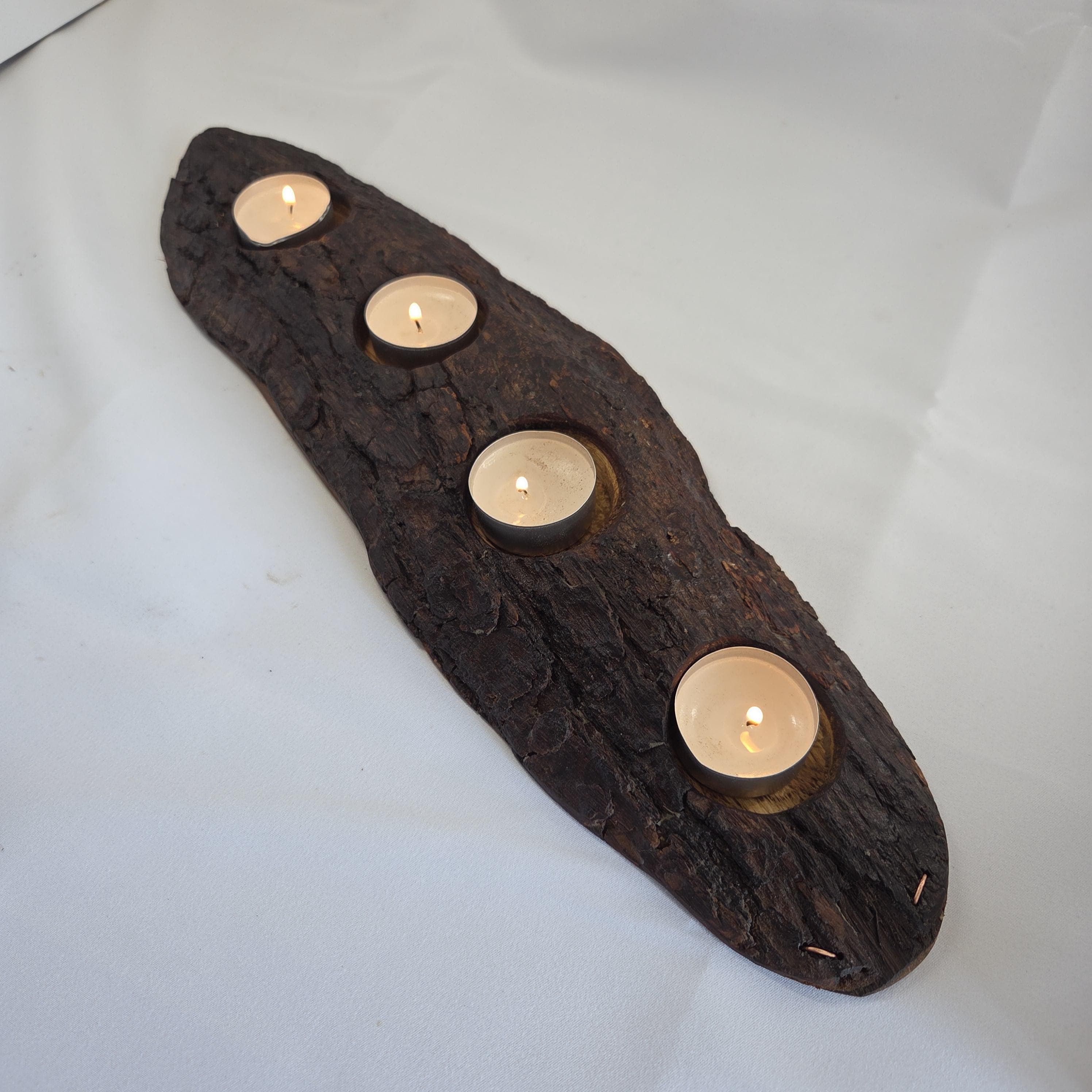 Reclaimed Natural Wood Candle Stand | Rustic Bark Centrepiece | Handmade by Bough & Burrow