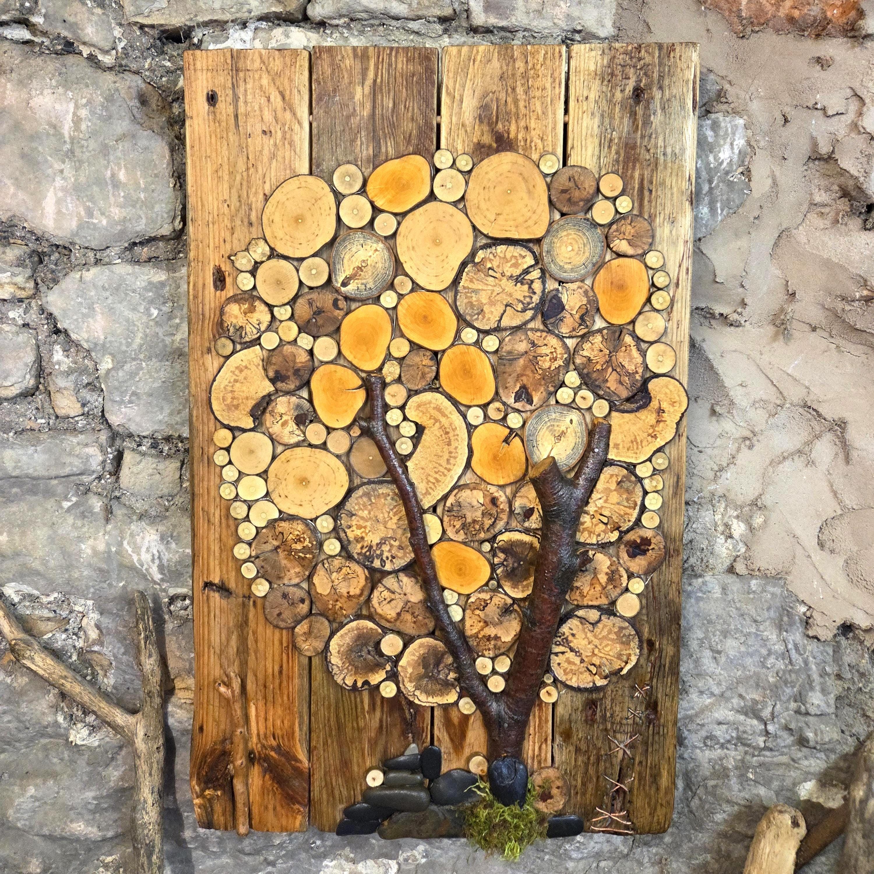 Handmade Log Wall Art | Kintsugi Inspired Wall Art | Eco-Friendly Decor with Fairy Lights | Bough & Burrow
