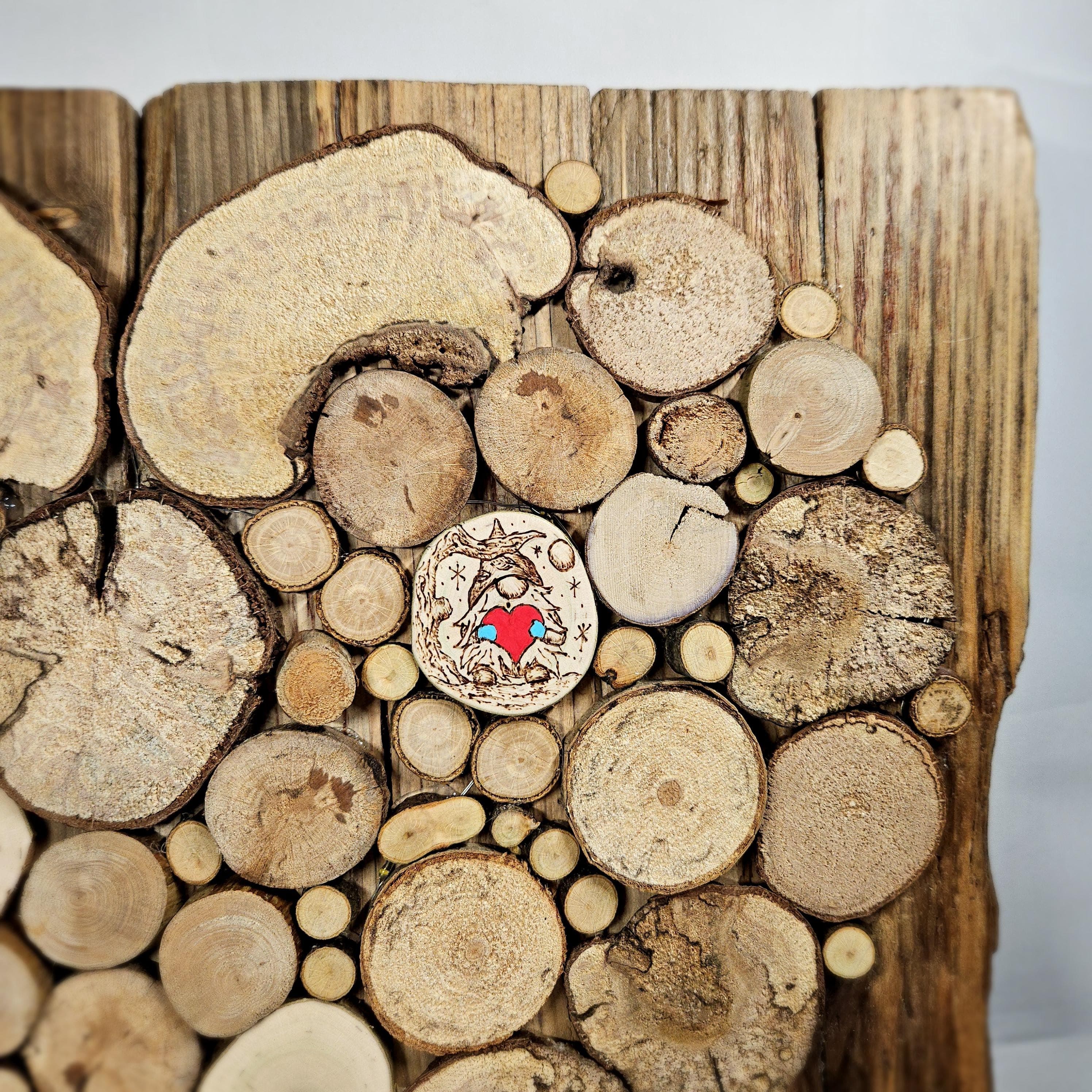 Medium Rustic Decor Wood Slice Heart with Lights & Pyrography