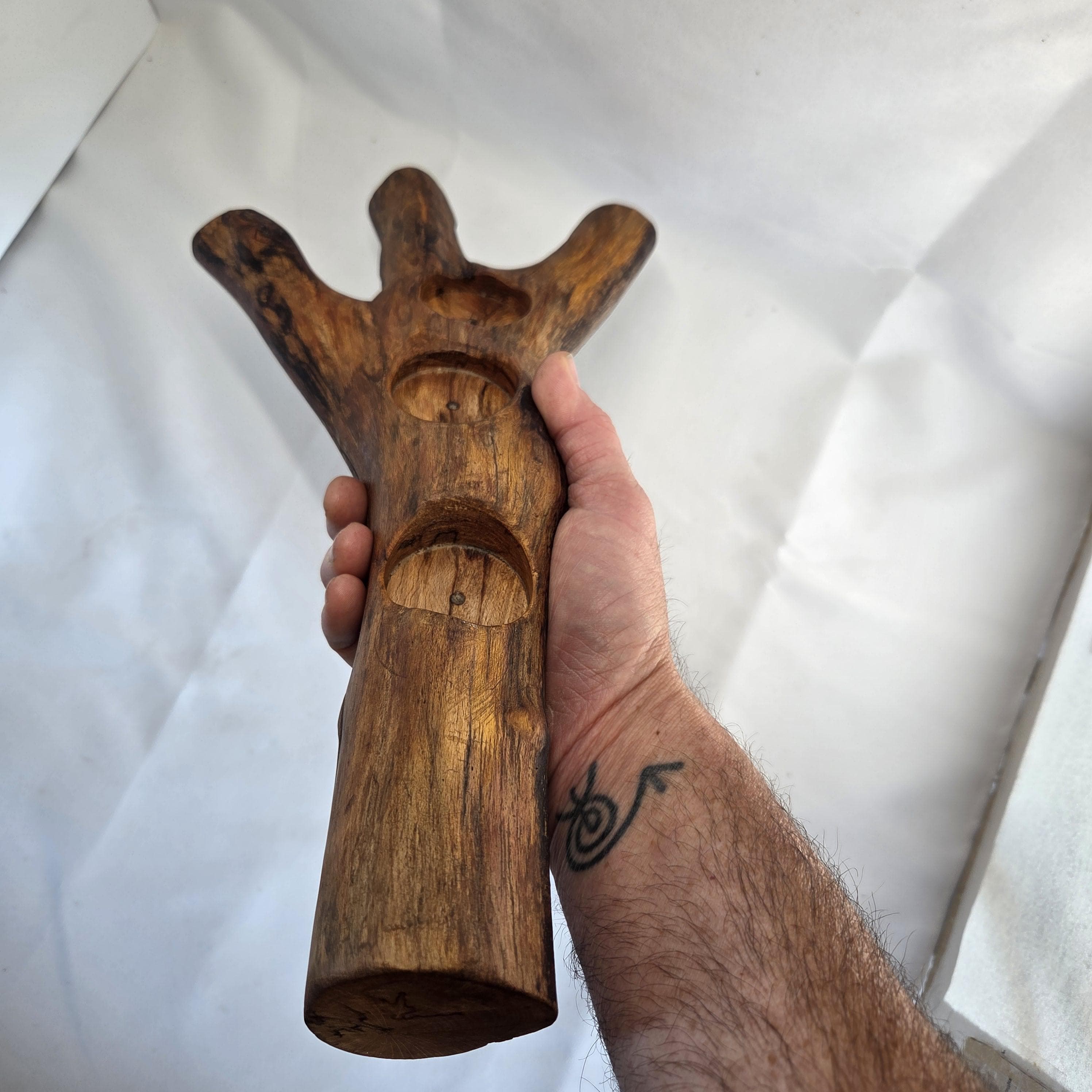 Natural Forked Wood Candle Centrepiece | Handcarved Tealight Stand | Rustic Earthy Decor by Bough & Burrow