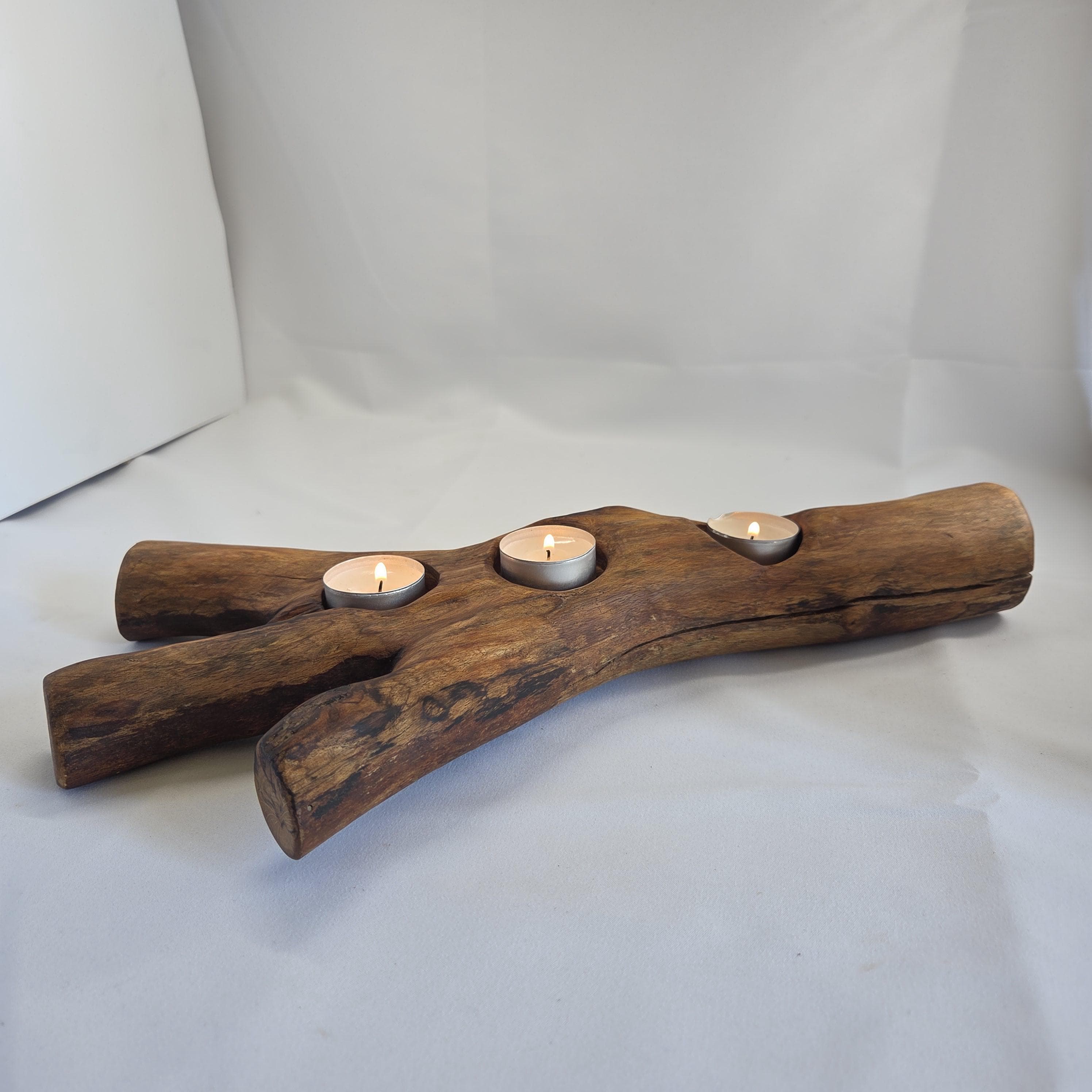 Natural Forked Wood Candle Centrepiece | Handcarved Tealight Stand | Rustic Earthy Decor by Bough & Burrow