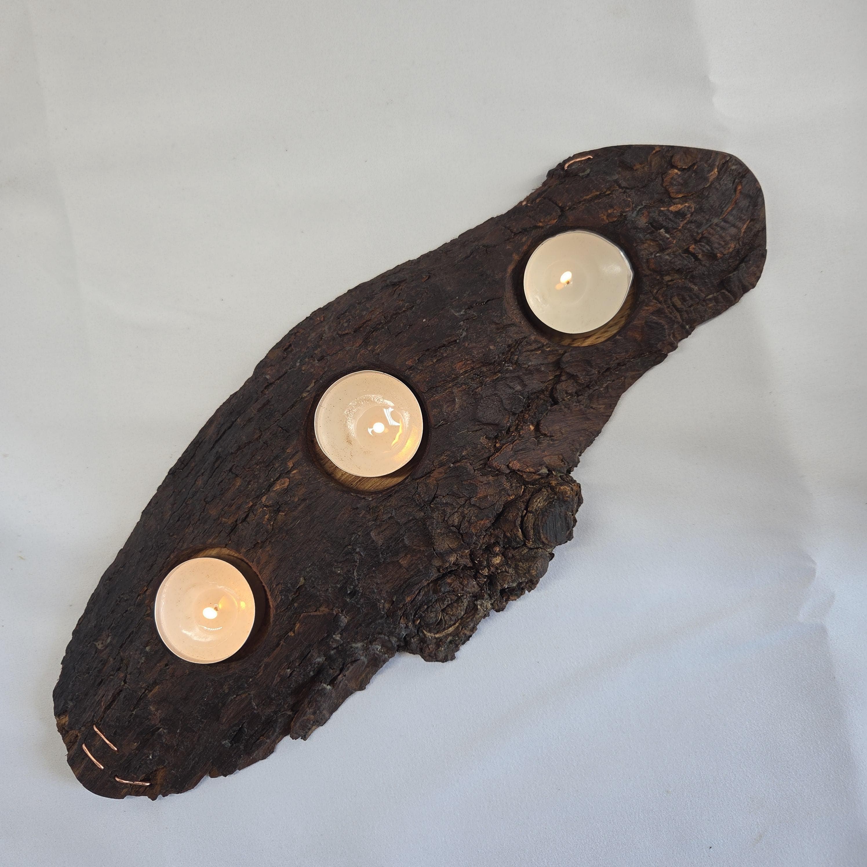 Reclaimed Natural Wood Candle Stand | Rustic Bark Centrepiece | Handmade by Bough & Burrow