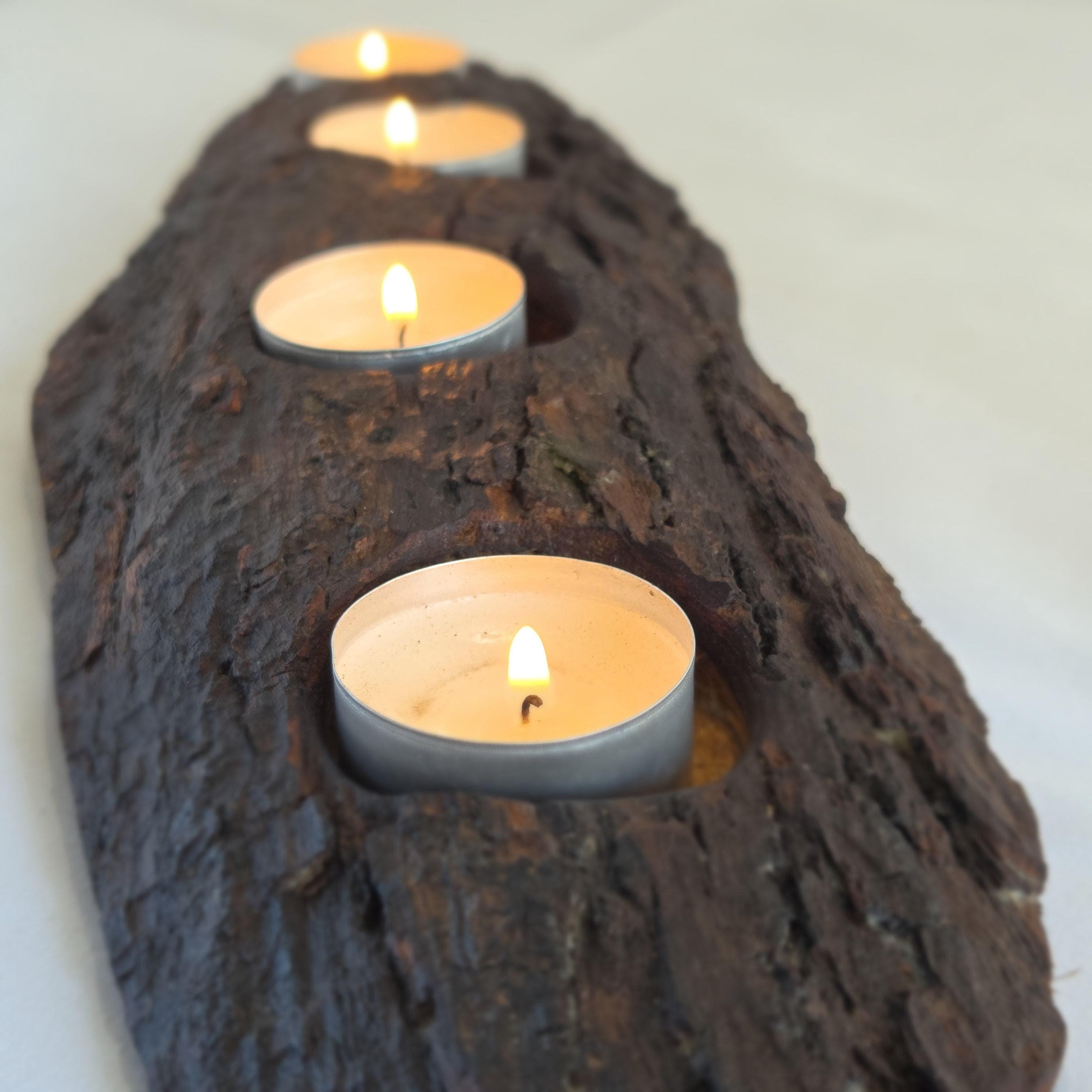Reclaimed Natural Wood Candle Stand | Rustic Bark Centrepiece | Handmade by Bough & Burrow