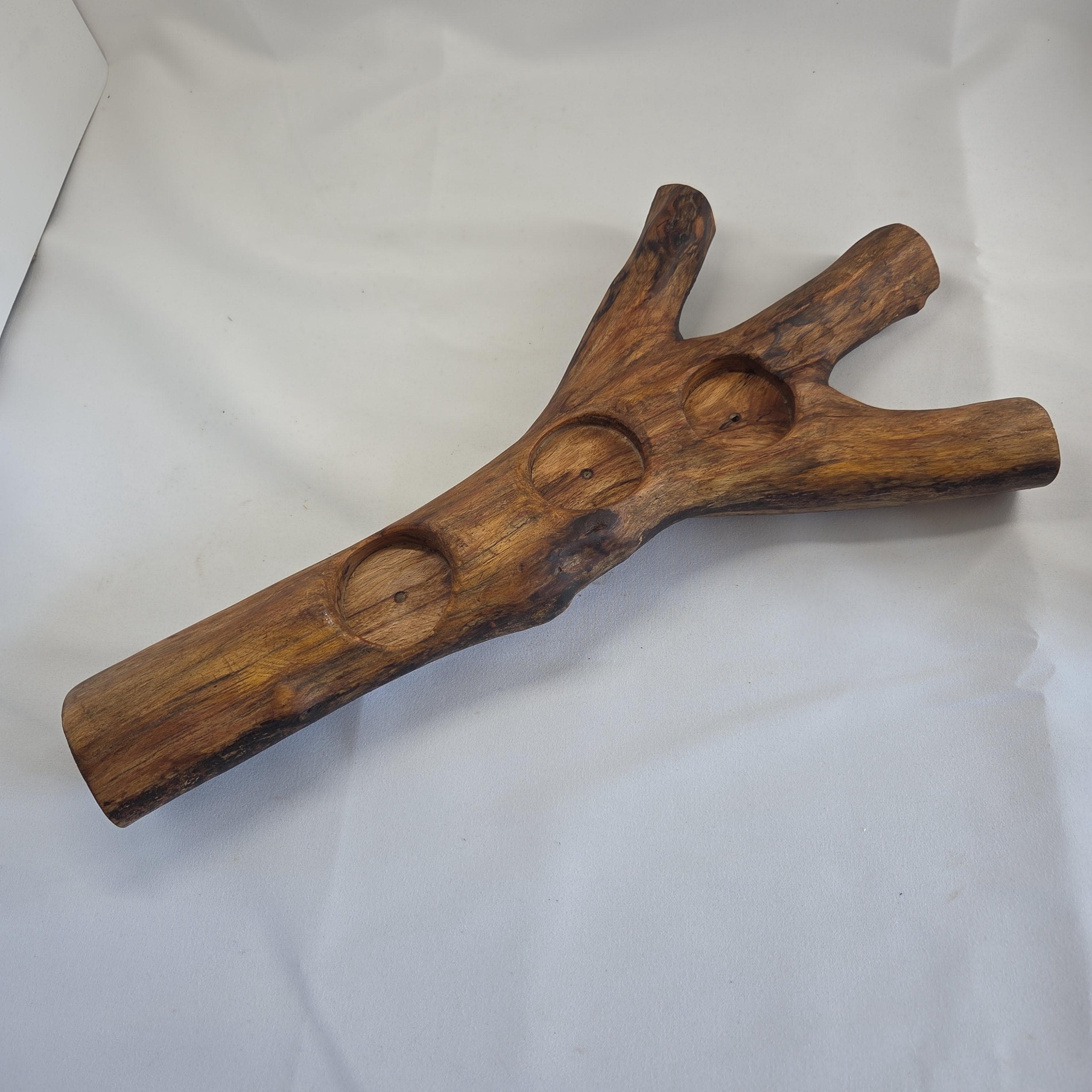 Natural Forked Wood Candle Centrepiece | Handcarved Tealight Stand | Rustic Earthy Decor by Bough & Burrow