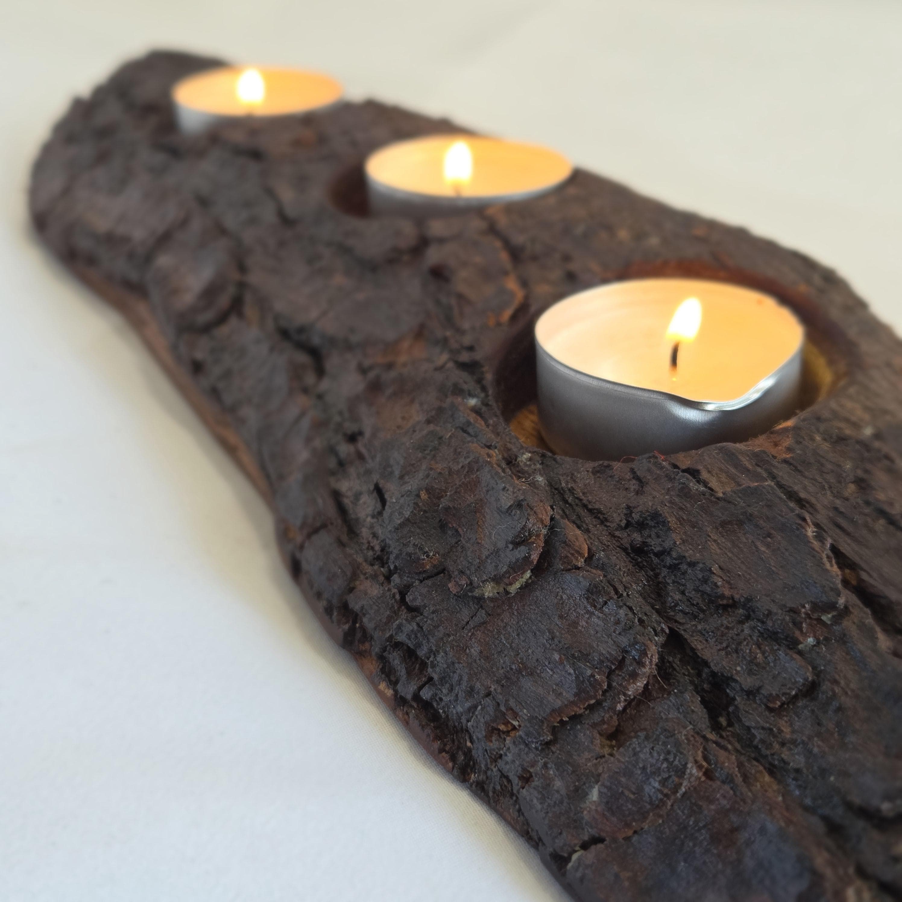 Reclaimed Natural Wood Candle Stand | Rustic Bark Centrepiece | Handmade by Bough & Burrow