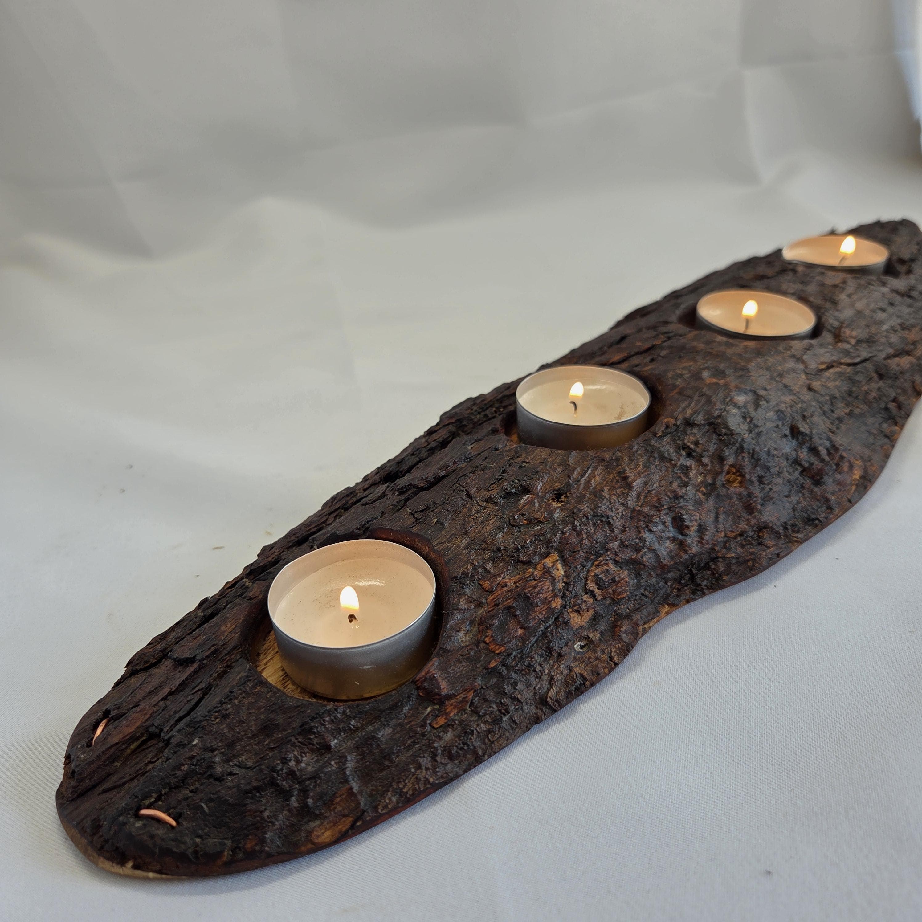 Reclaimed Natural Wood Candle Stand | Rustic Bark Centrepiece | Handmade by Bough & Burrow