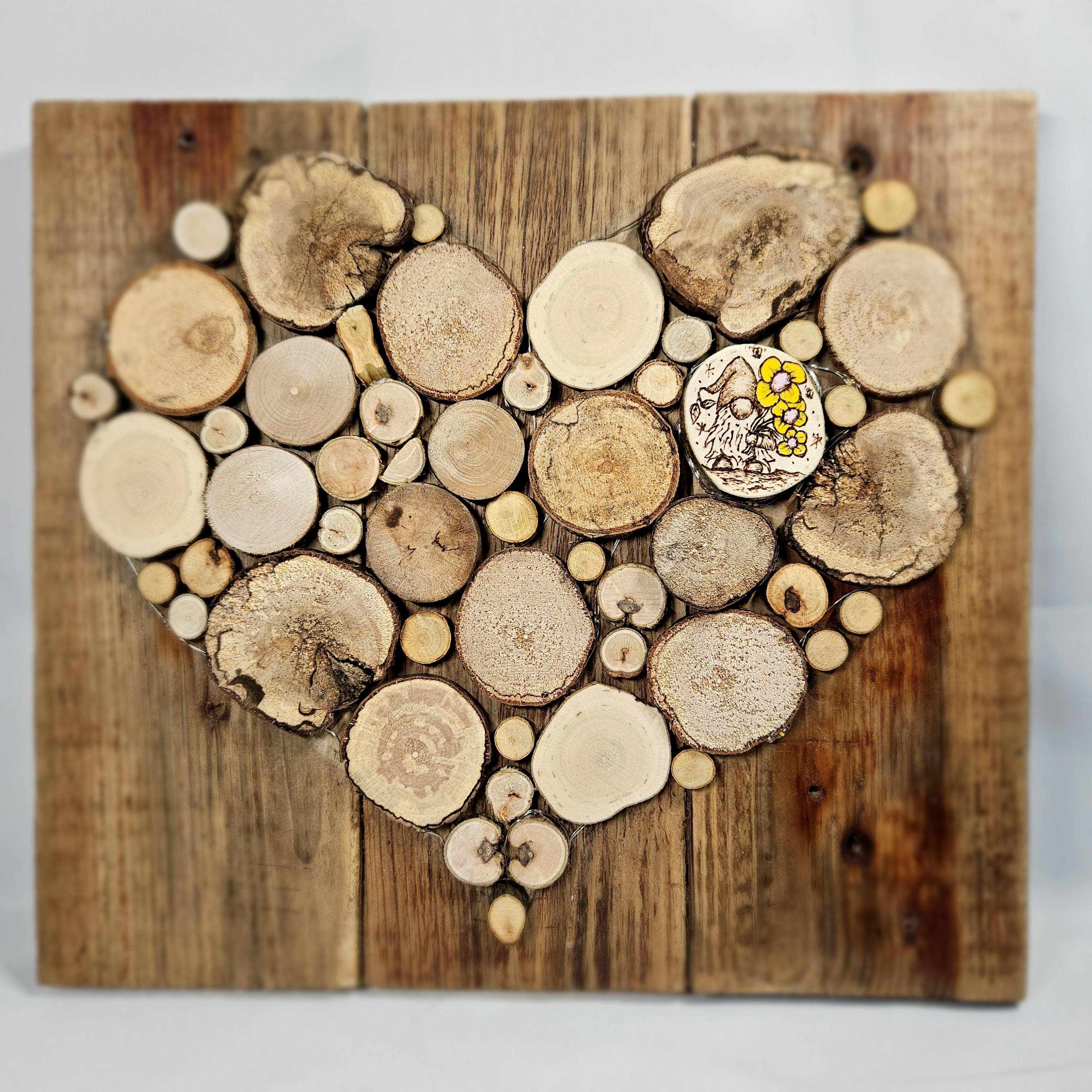 Wooden Wall Art wood decor featuring Heart Design and Pyrography Gonk & Flowers Detail, Rustic Wall Art, Wood Decor, Mother's Day Gift