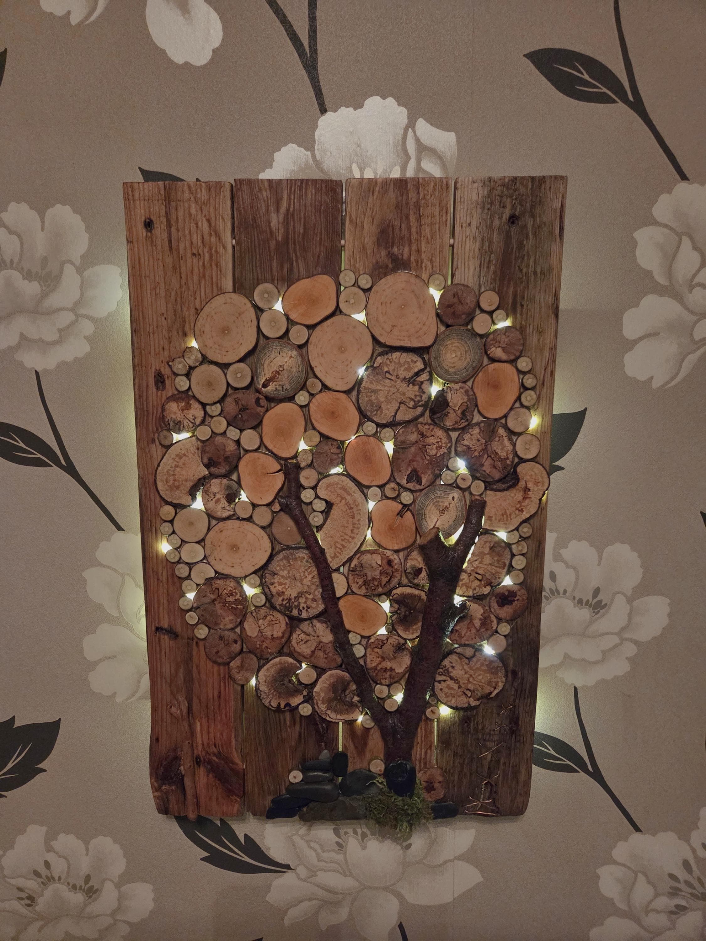 Handmade Log Wall Art | Kintsugi Inspired Wall Art | Eco-Friendly Decor with Fairy Lights | Bough & Burrow