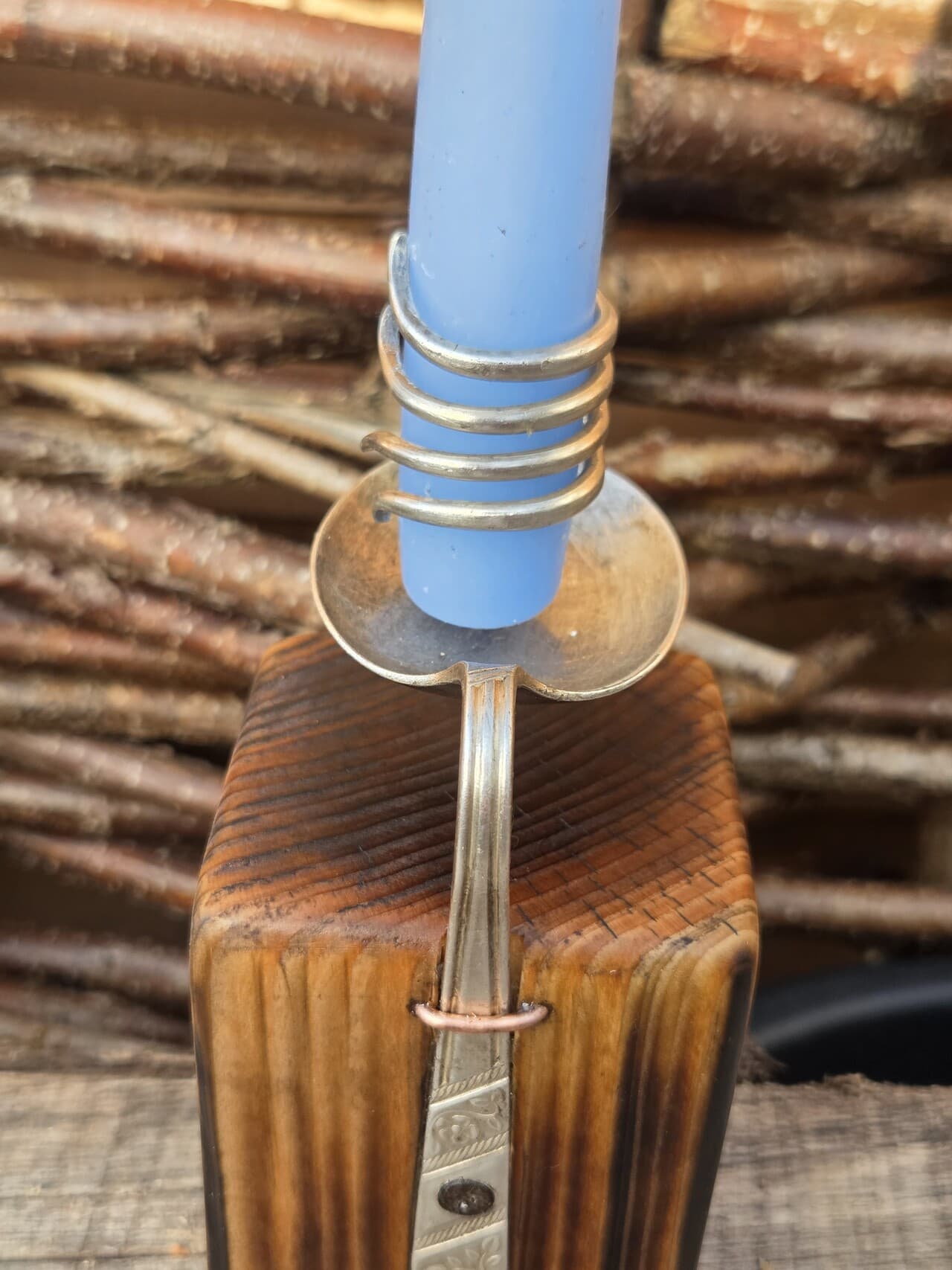 Vintage Fork & Spoon Candle Holder | CH-005, Copper Wire, made in Wotton-under-Edge, Gloucestershire, by Bough & Burrow - View 4