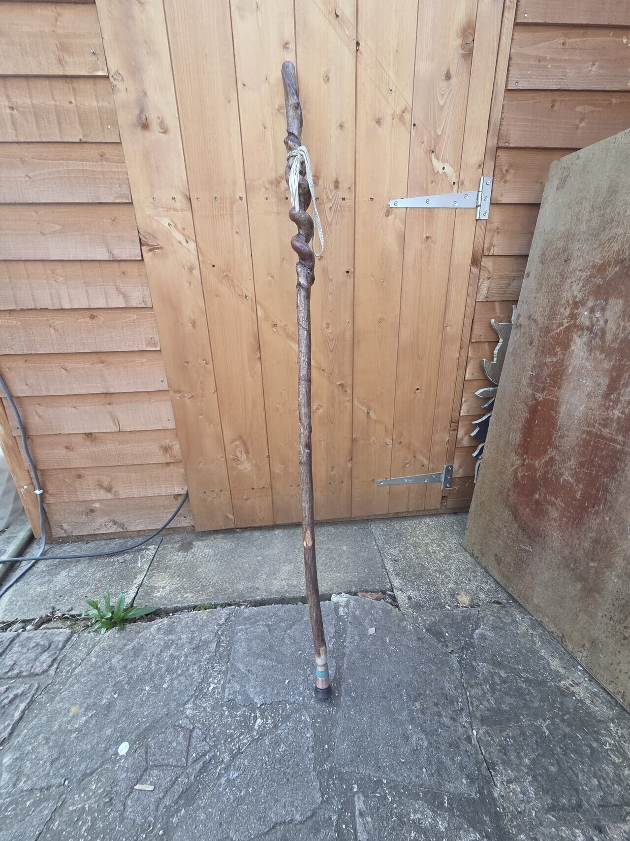 Twisted Hazel Walking Stick with Copper & Turquoise Inlay | HS-002, Commission, made in Wotton-under-Edge, Gloucestershire, by Bough & Burrow - Main image