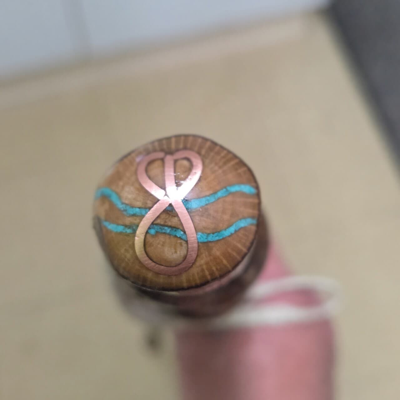 Twisted Hazel Walking Stick with Copper & Turquoise Inlay | HS-002, Commission, made in Wotton-under-Edge, Gloucestershire, by Bough & Burrow - View 4