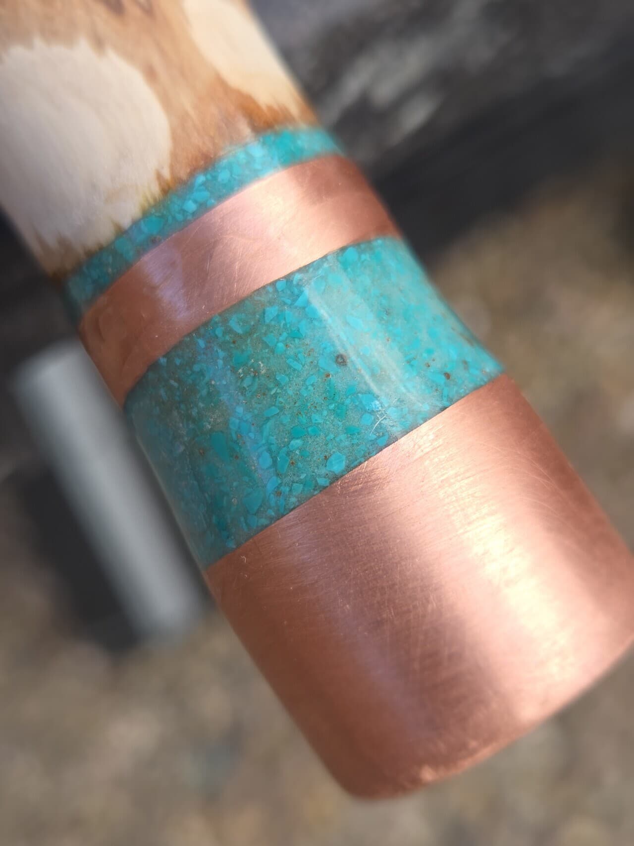 Twisted Hazel Walking Stick with Copper & Turquoise Inlay | HS-002, Commission, made in Wotton-under-Edge, Gloucestershire, by Bough & Burrow - View 5