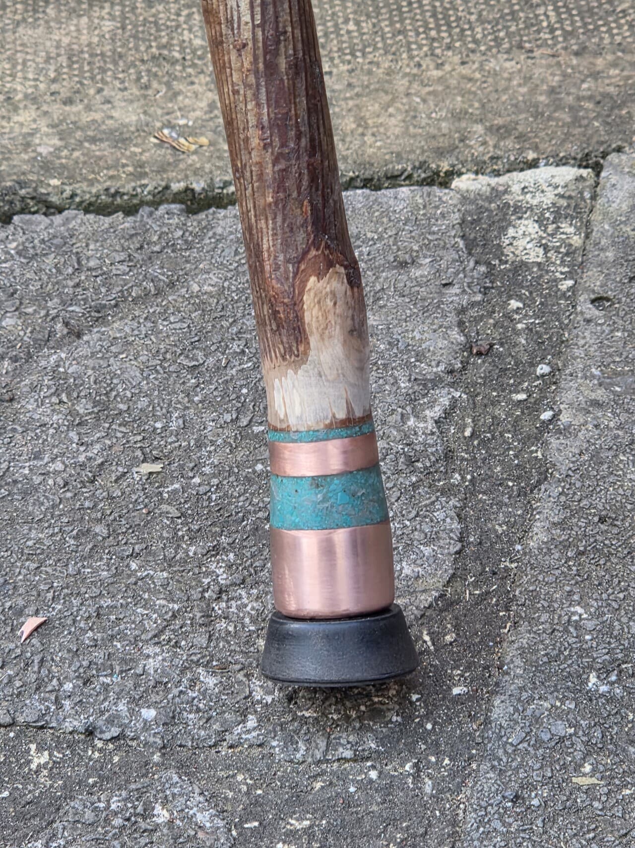 Twisted Hazel Walking Stick with Copper & Turquoise Inlay | HS-002, Commission, made in Wotton-under-Edge, Gloucestershire, by Bough & Burrow - View 7
