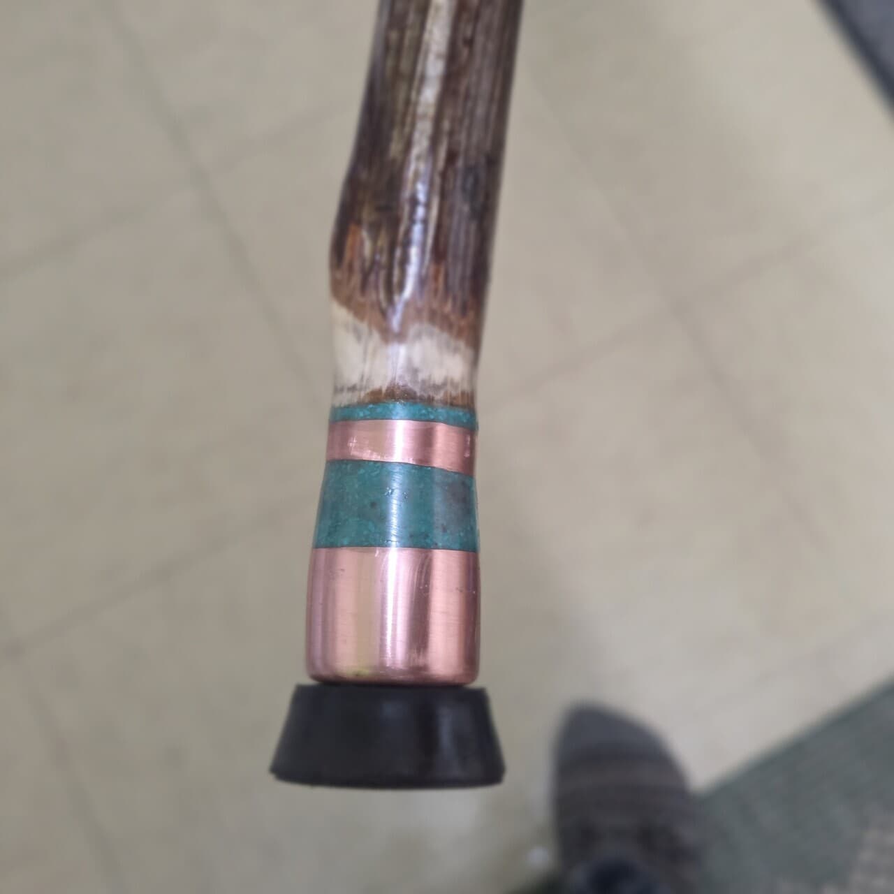 Twisted Hazel Walking Stick with Copper & Turquoise Inlay | HS-002, Commission, made in Wotton-under-Edge, Gloucestershire, by Bough & Burrow - View 9
