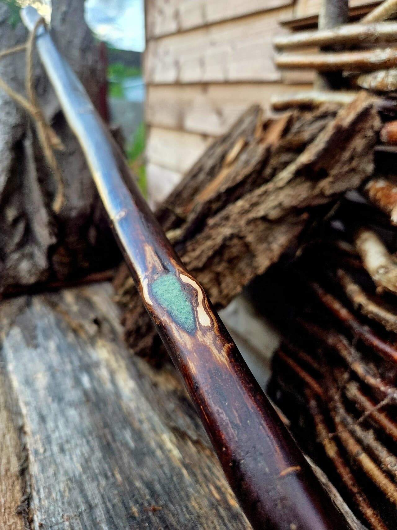 Hiking Stick with Fuchsite Mica Filed Knot | HS-008, Hazel, made in Wotton-under-Edge, Gloucestershire, by Bough & Burrow - View 5