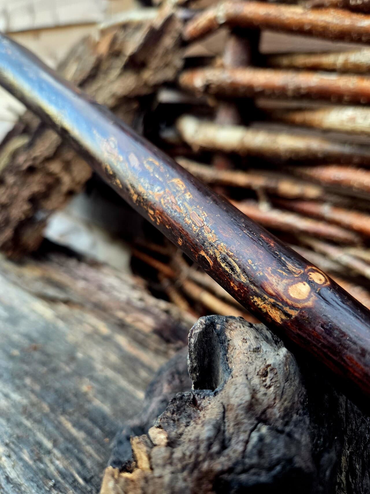 Hiking Stick with Fuchsite Mica Filed Knot | HS-008, Hazel, made in Wotton-under-Edge, Gloucestershire, by Bough & Burrow - View 9