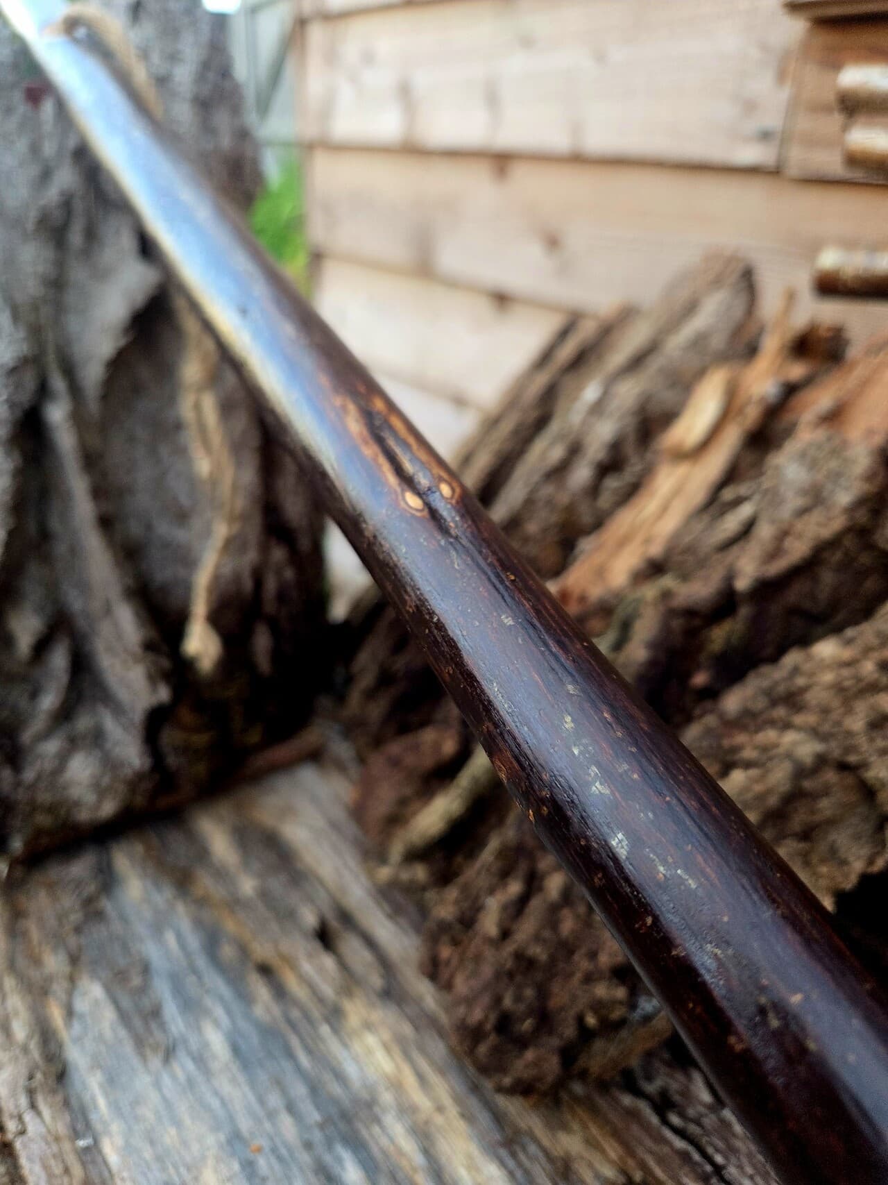 Hiking Stick with Fuchsite Mica Filed Knot | HS-008, Hazel, made in Wotton-under-Edge, Gloucestershire, by Bough & Burrow - View 10