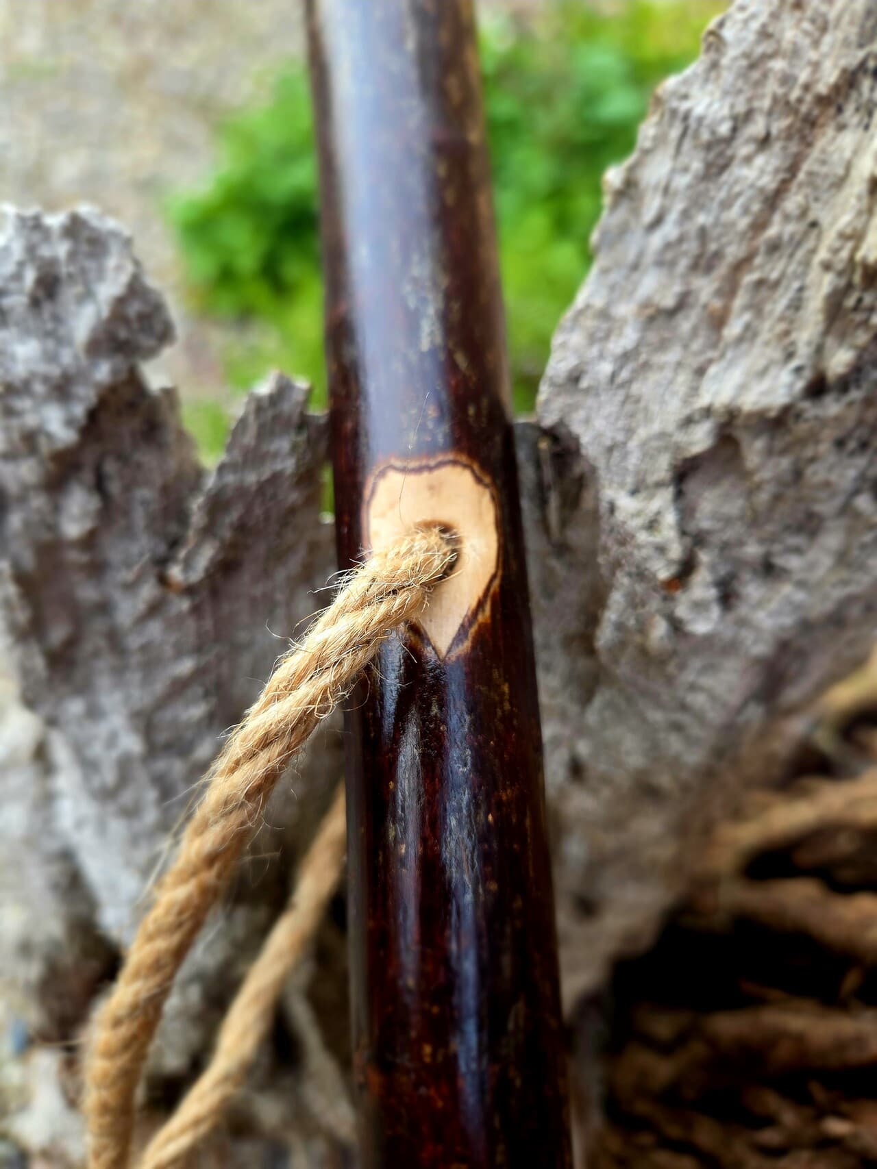 Hiking Stick with Fuchsite Mica Filed Knot | HS-008, Hazel, made in Wotton-under-Edge, Gloucestershire, by Bough & Burrow - View 3