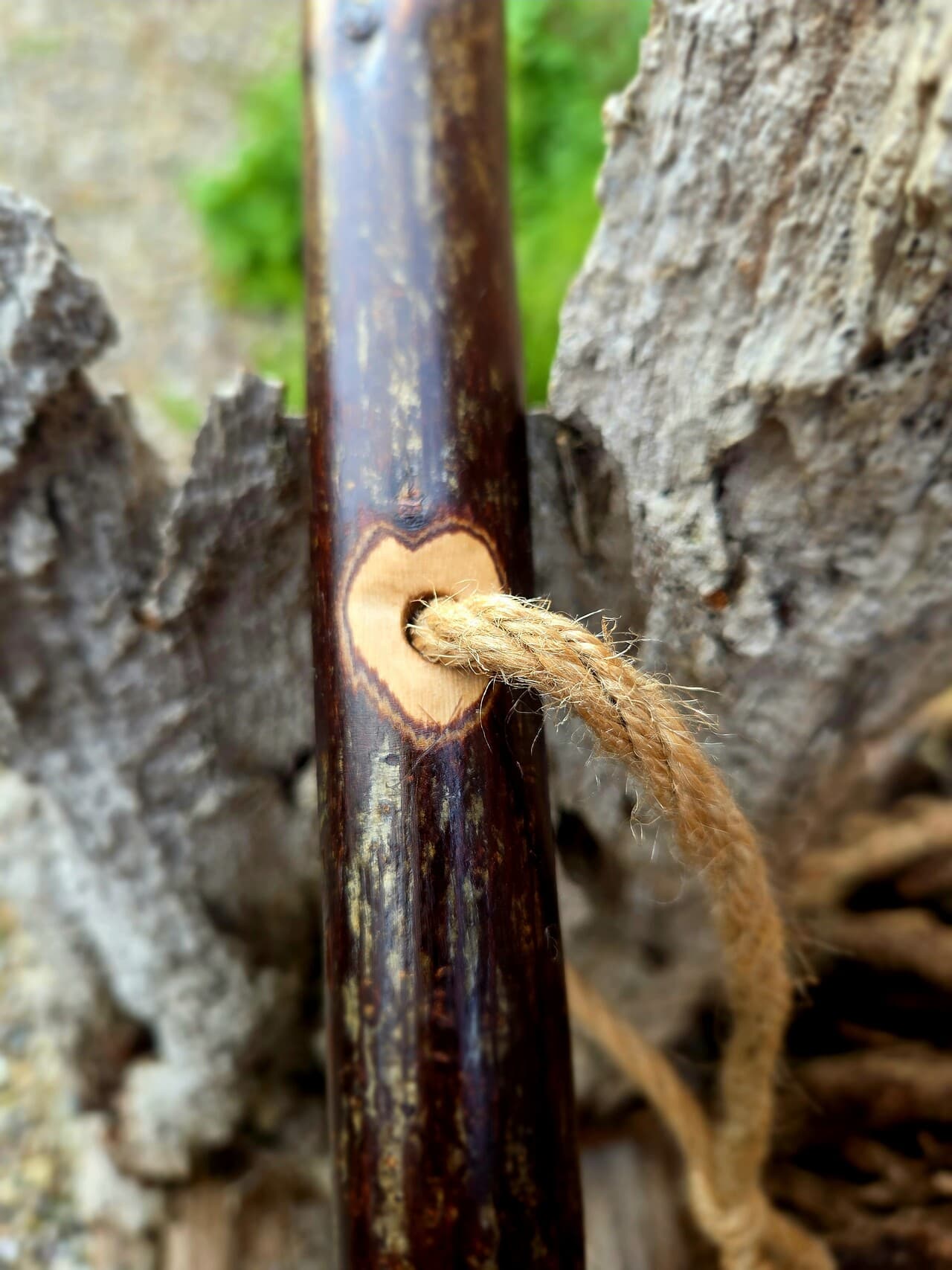 Hiking Stick with Fuchsite Mica Filed Knot | HS-008, Hazel, made in Wotton-under-Edge, Gloucestershire, by Bough & Burrow - View 4