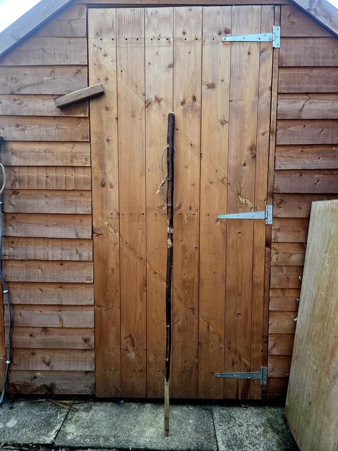 HIking Stick with Fuchsite Mica Resin Band | HS-009, Hazel, made in Wotton-under-Edge, Gloucestershire, by Bough & Burrow
