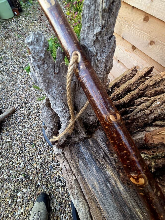 HIking Stick with Fuchsite Mica Resin Band | HS-009, Hazel, made in Wotton-under-Edge, Gloucestershire, by Bough & Burrow - View 2