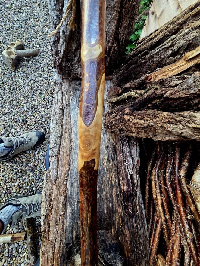 HIking Stick with Fuchsite Mica Resin Band | HS-009, Hazel, made in Wotton-under-Edge, Gloucestershire, by Bough & Burrow - View 4