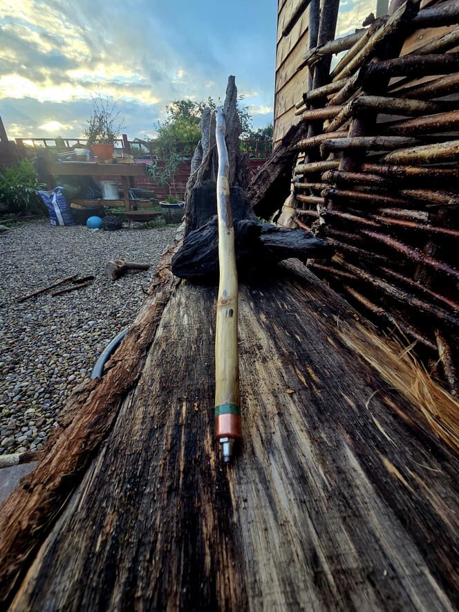HIking Stick with Fuchsite Mica Resin Band | HS-009, Hazel, made in Wotton-under-Edge, Gloucestershire, by Bough & Burrow - View 3
