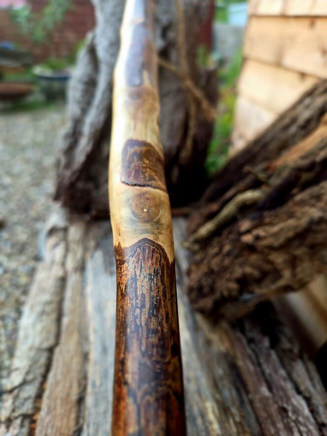 HIking Stick with Fuchsite Mica Resin Band | HS-009, Hazel, made in Wotton-under-Edge, Gloucestershire, by Bough & Burrow - View 5