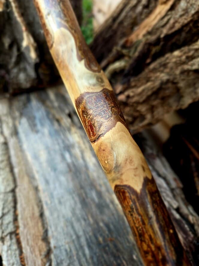 HIking Stick with Fuchsite Mica Resin Band | HS-009, Hazel, made in Wotton-under-Edge, Gloucestershire, by Bough & Burrow - View 6