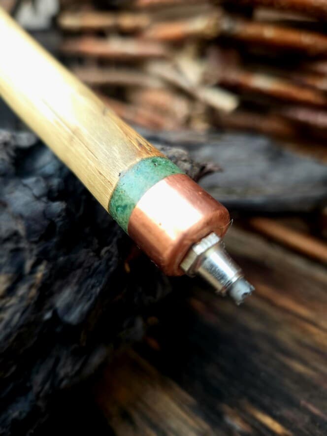 HIking Stick with Fuchsite Mica Resin Band | HS-009, Hazel, made in Wotton-under-Edge, Gloucestershire, by Bough & Burrow - View 10