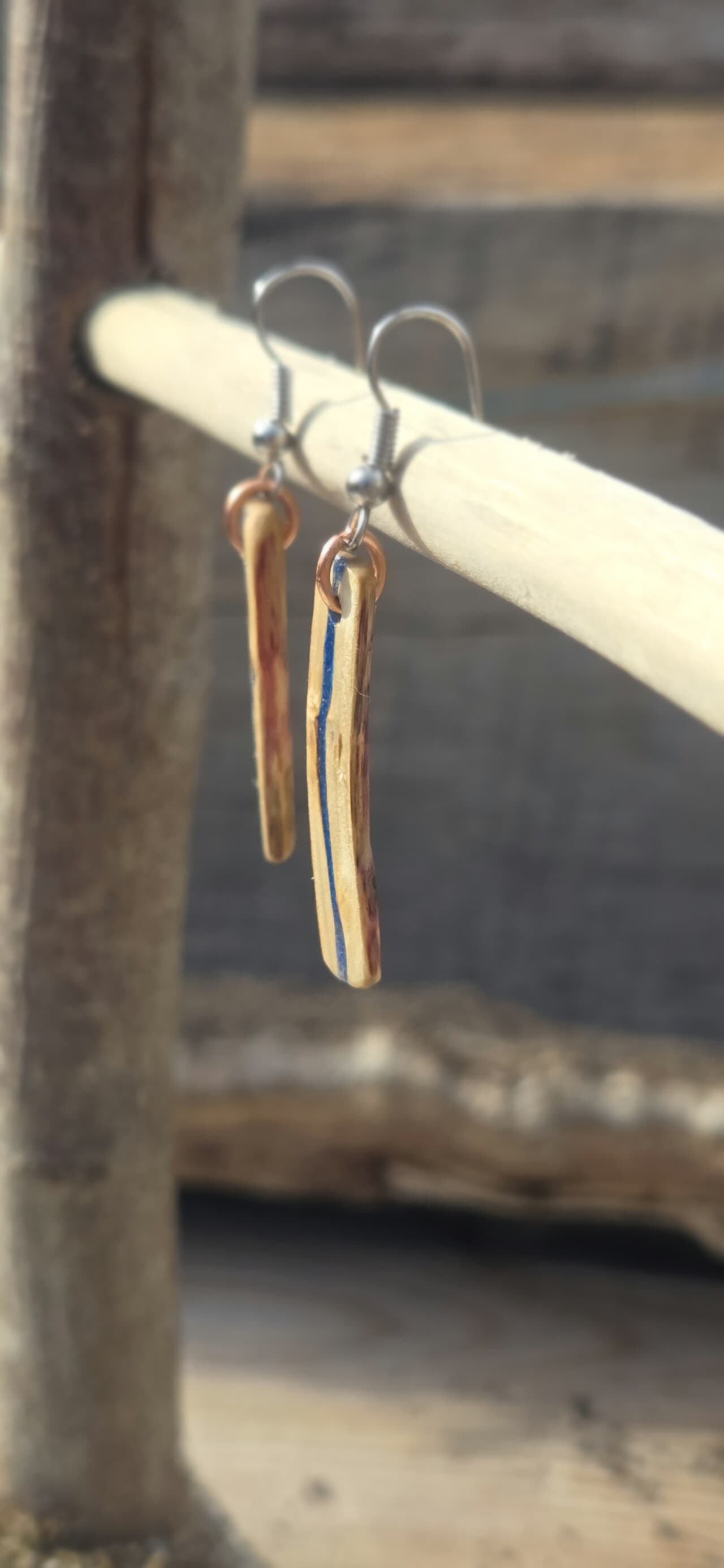 Driftwood and Azurite Drop Earrings, made in Wotton-under-Edge, Gloucestershire, by Bough & Burrow - View 3