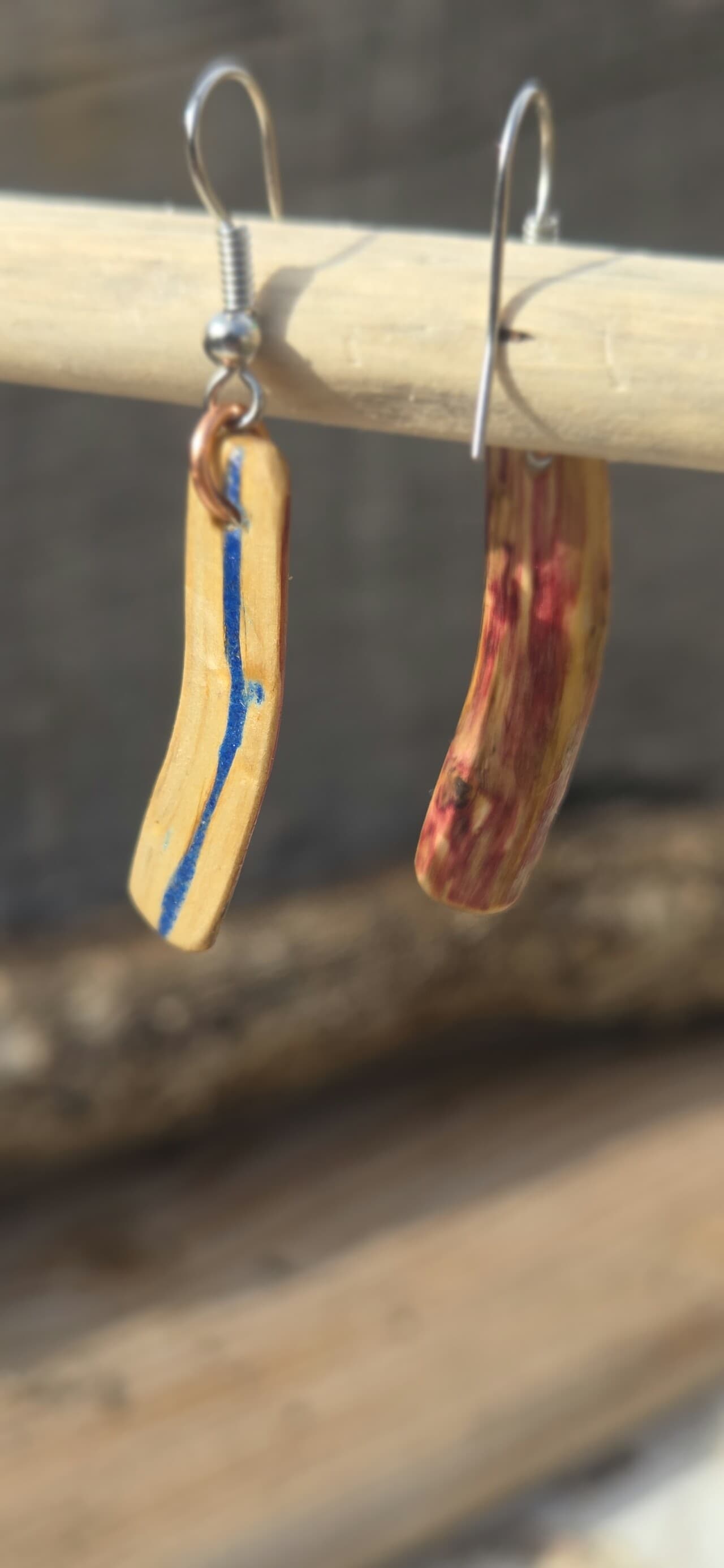 Driftwood and Azurite Drop Earrings, made in Wotton-under-Edge, Gloucestershire, by Bough & Burrow - View 4