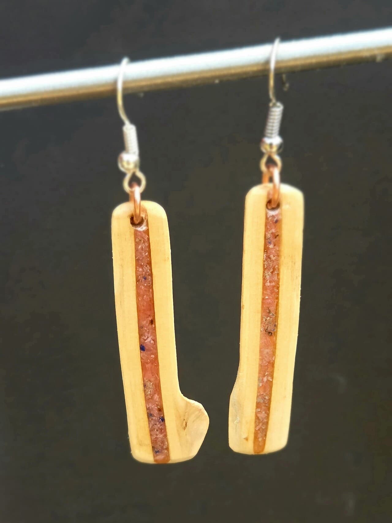 Driftwood and Rhodochrosite Drop Earrings, made in Wotton-under-Edge, Gloucestershire, by Bough & Burrow - Main image