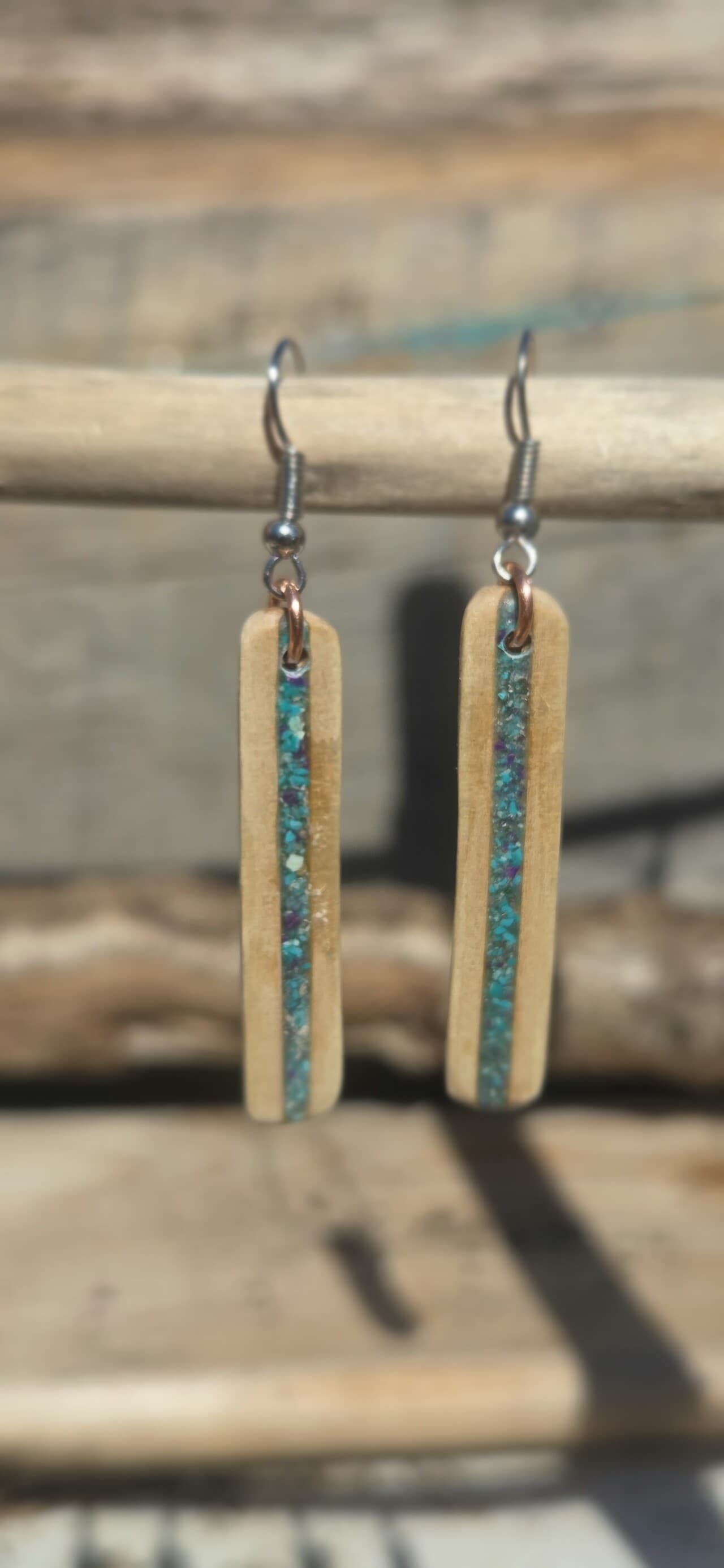 Cornish Driftwood and Turquoise & Sugilite Drop Earrings, made in Wotton-under-Edge, Gloucestershire, by Bough & Burrow - View 2