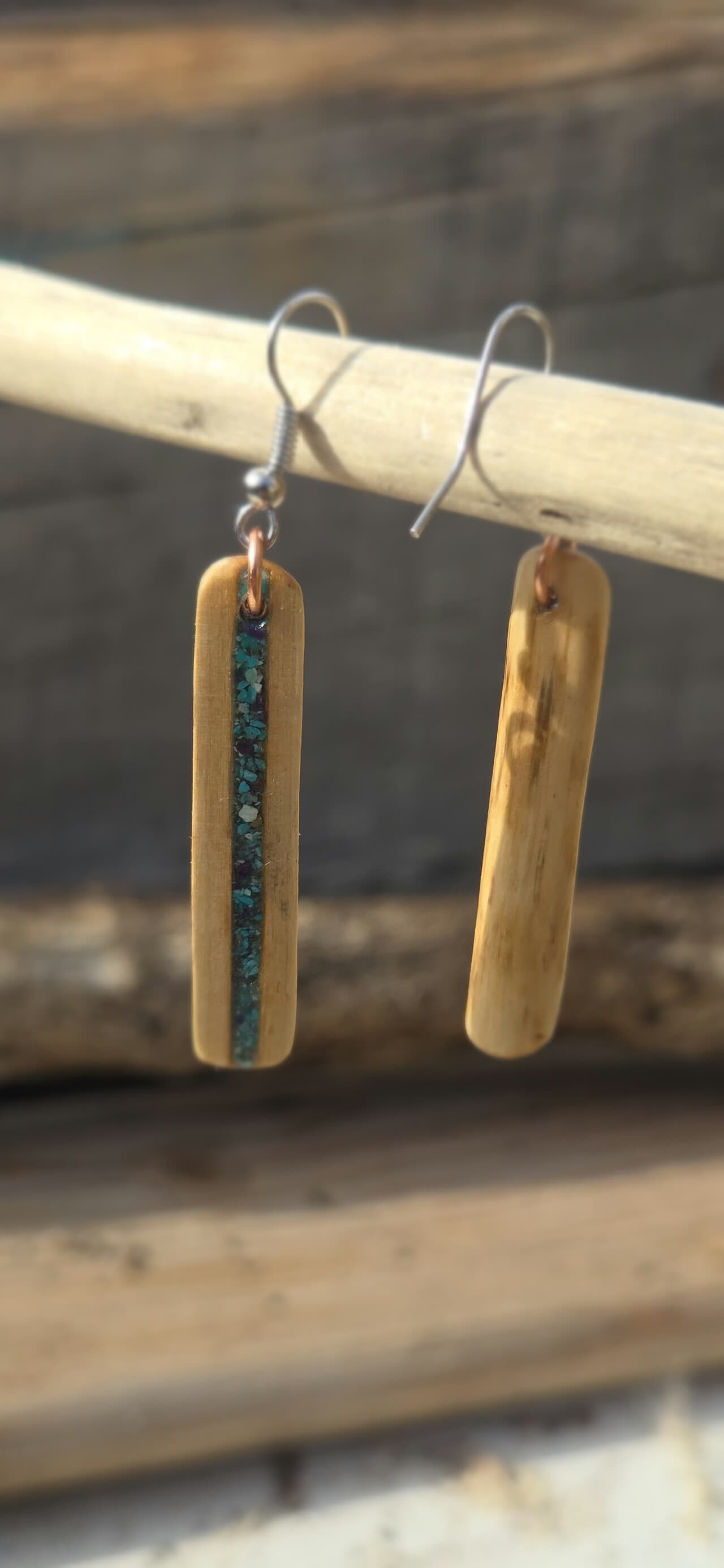 Cornish Driftwood and Turquoise & Sugilite Drop Earrings, made in Wotton-under-Edge, Gloucestershire, by Bough & Burrow - View 5