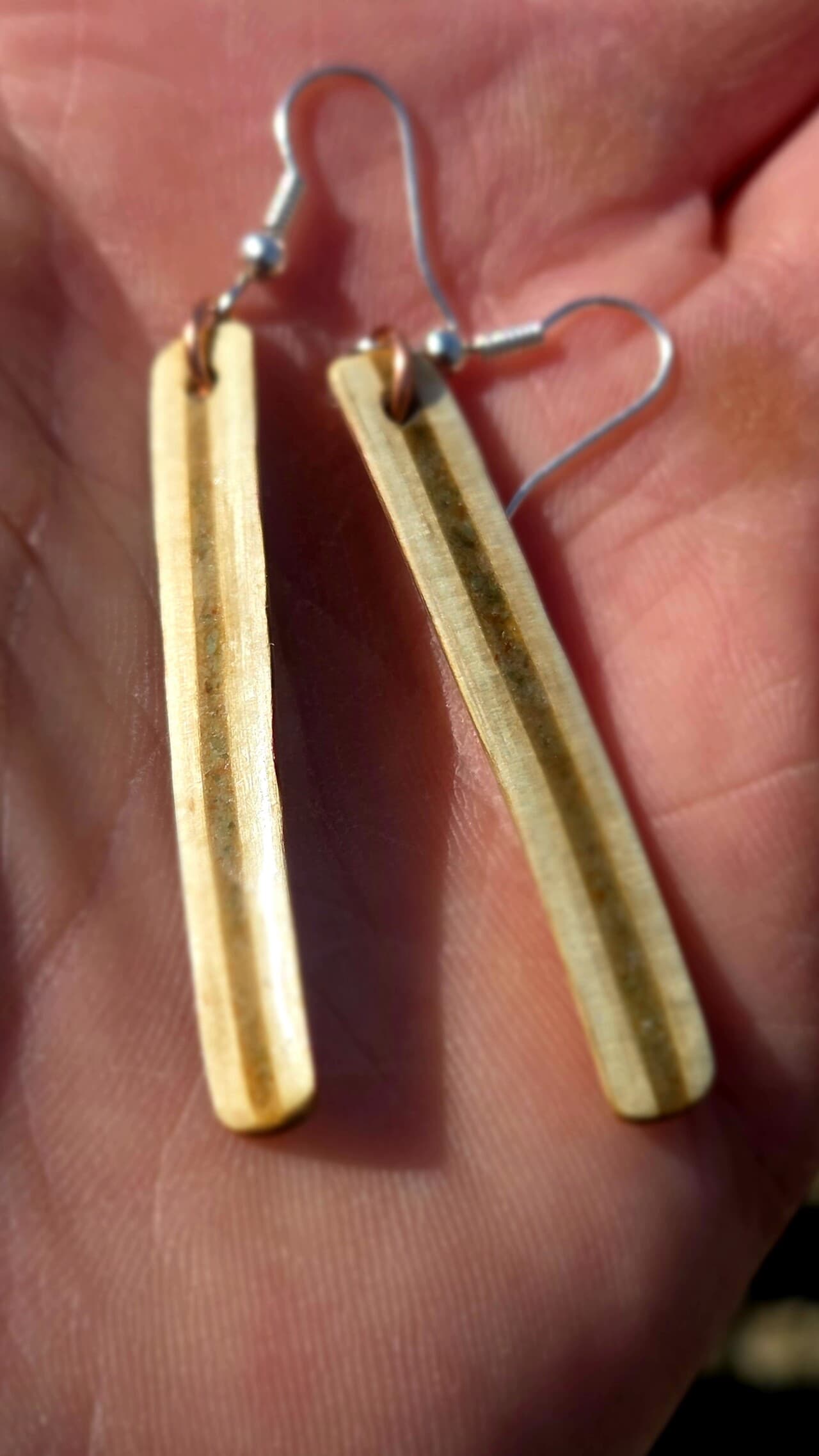 Cornish Driftwood Drop Earrings with Green Tourmaline Inlay, made in Wotton-under-Edge, Gloucestershire, by Bough & Burrow - Main image