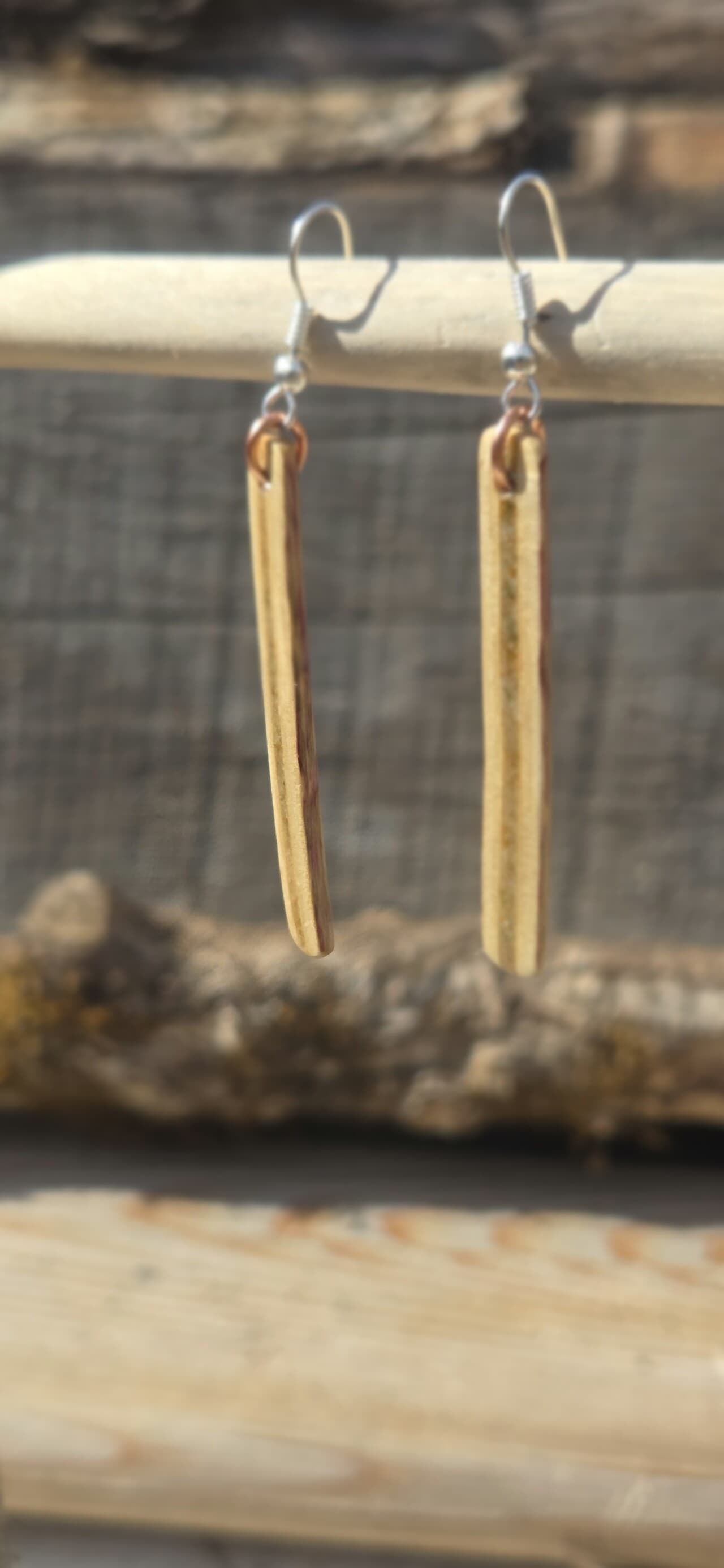 Cornish Driftwood Drop Earrings with Green Tourmaline Inlay, made in Wotton-under-Edge, Gloucestershire, by Bough & Burrow - View 2