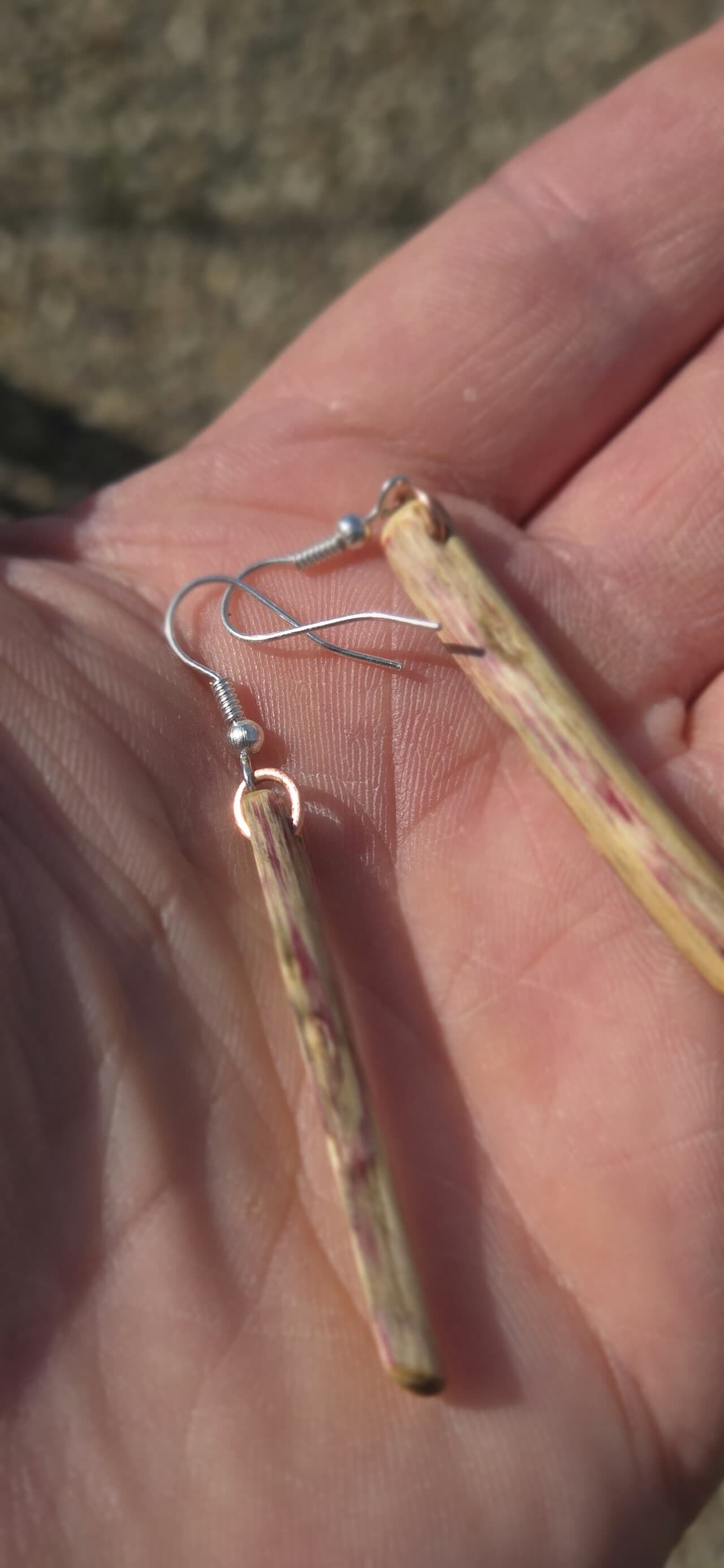 Cornish Driftwood Drop Earrings with Green Tourmaline Inlay, made in Wotton-under-Edge, Gloucestershire, by Bough & Burrow - View 3