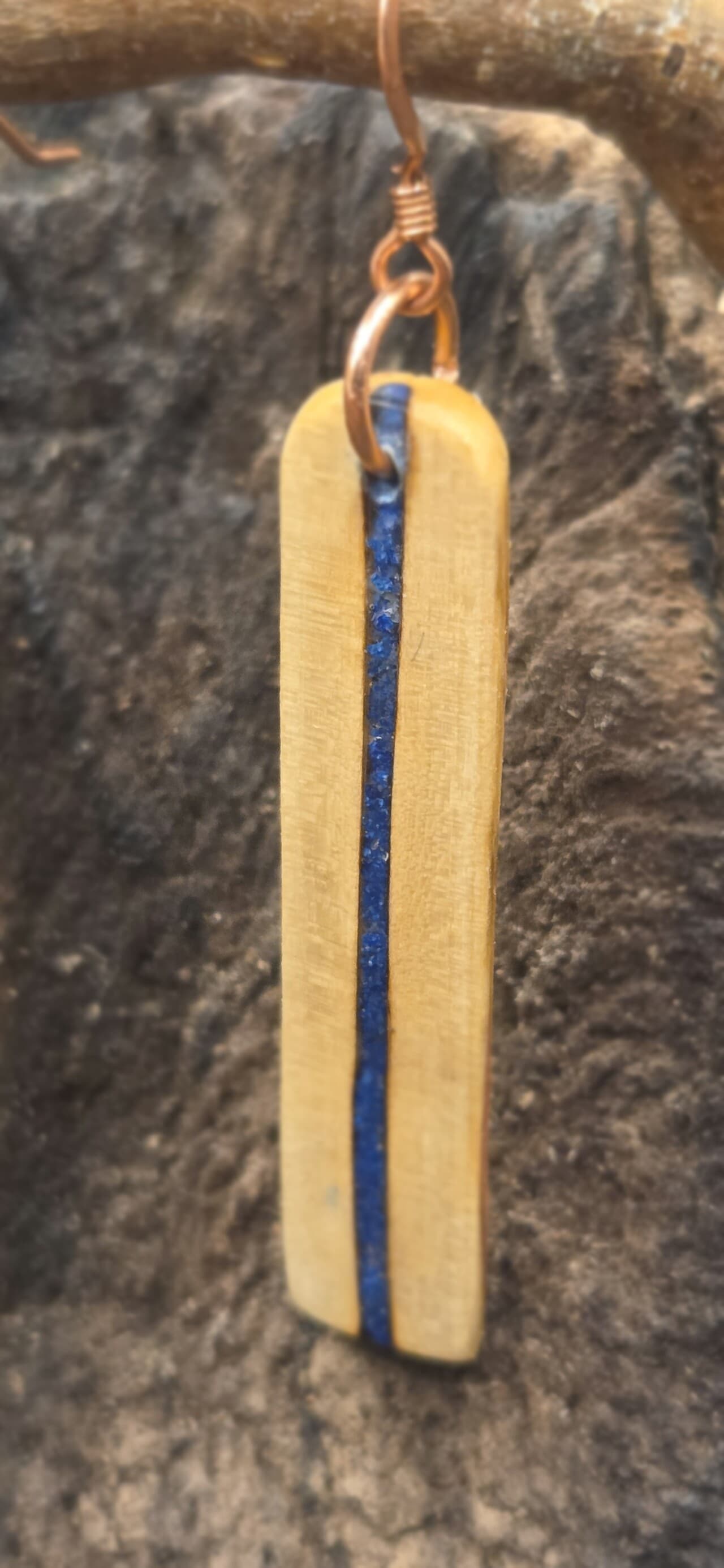 Cornish Driftwood Drop Earrings with Azurite Inlay, made in Wotton-under-Edge, Gloucestershire, by Bough & Burrow - View 6