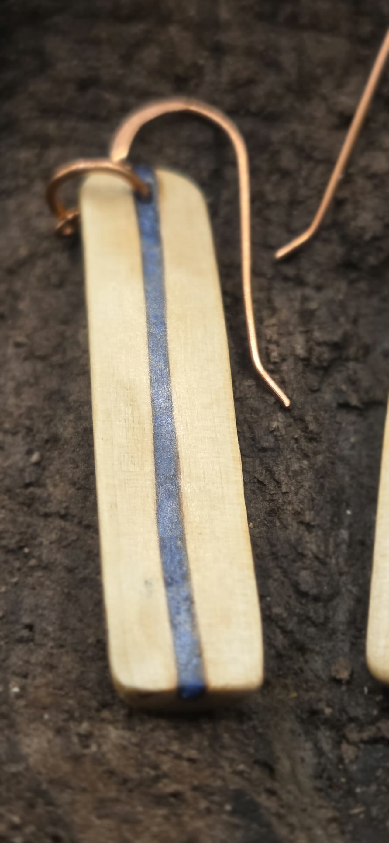 Cornish Driftwood Drop Earrings with Azurite Inlay, made in Wotton-under-Edge, Gloucestershire, by Bough & Burrow - View 5