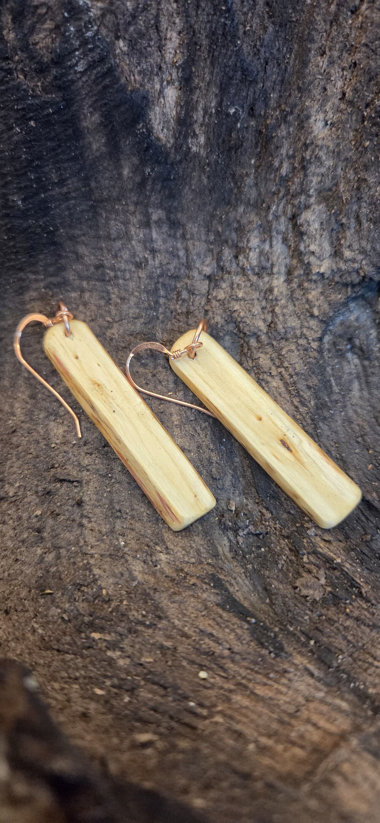 Cornish Driftwood Drop Earrings with Azurite Inlay, made in Wotton-under-Edge, Gloucestershire, by Bough & Burrow - View 7